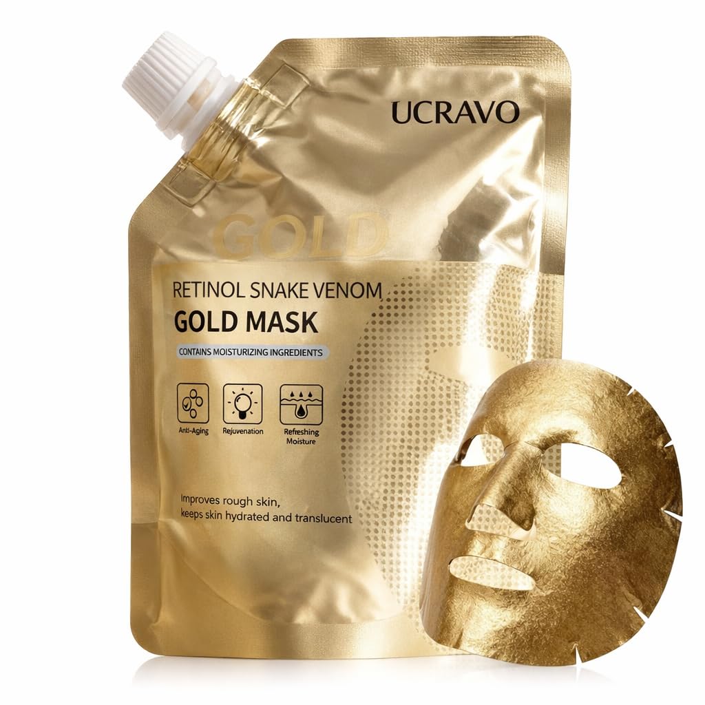 UCRAVO Retinol Gold Face Mask Sheet Deep Hydration Anti Aging Facial Mask for Women & Men Firming Wrinkle Repair,Brightening Skin Tone, Moisturizing Gold Treatment Mask for Glowing Radiant Skin Care