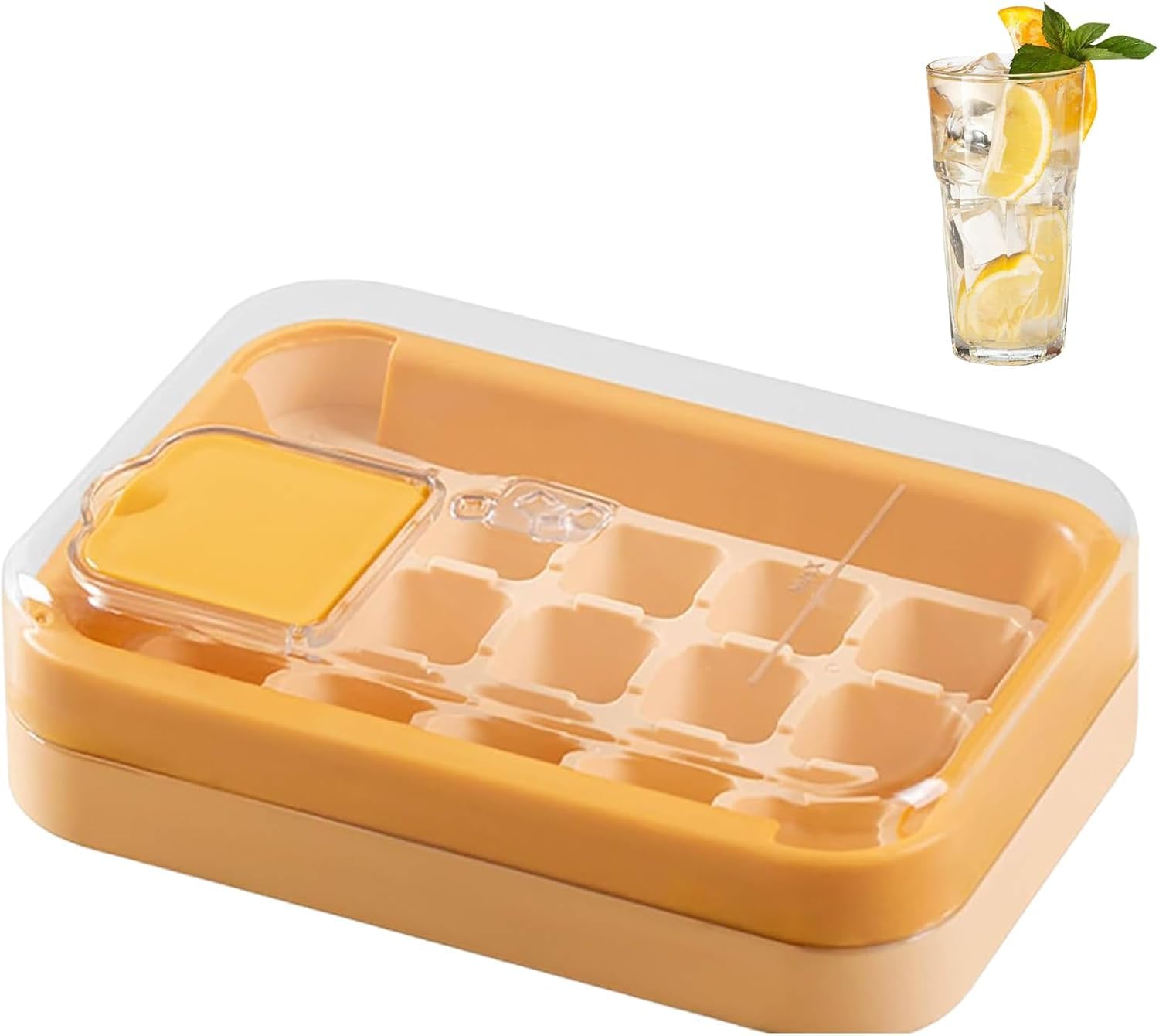 UCRAVO 15 Grid Square Ice Cube Tray with Lid & Storage No-Spill Leak-Proof Ice Maker Tray | Easy Press Release BPA-Free Plastic Freezer Ice Tray for Water, Lemon Juice, Cocktails, Whiskey,Cold Coffee