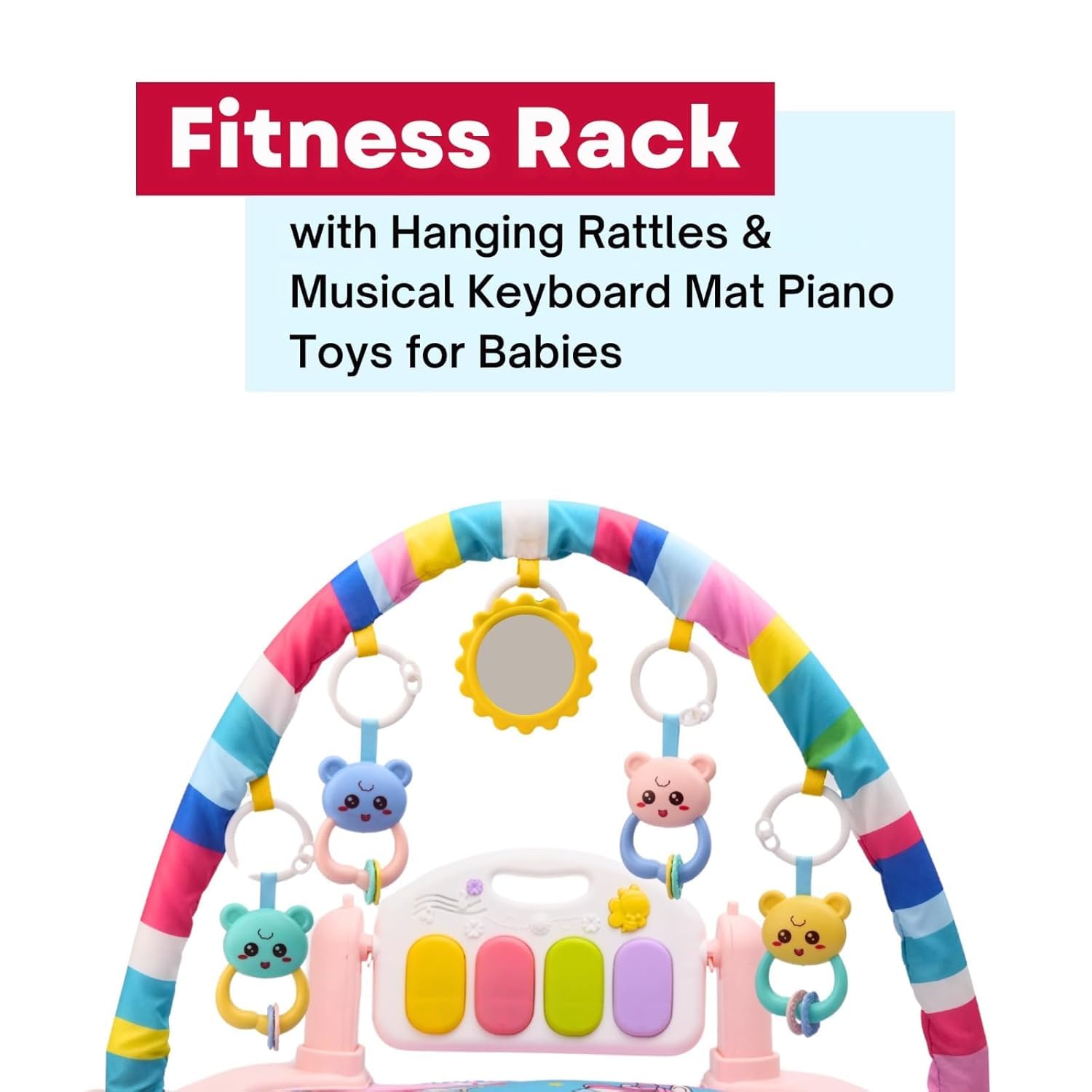 UCRAVO Baby Gym Play Mat with Hanging Toys Soft Tummy Time Activity Gym for Newborns/Infants Early Development Playmat with Music/Lights Musical Piano Keyboard Baby Shower Gift 6-Month Piano Warranty