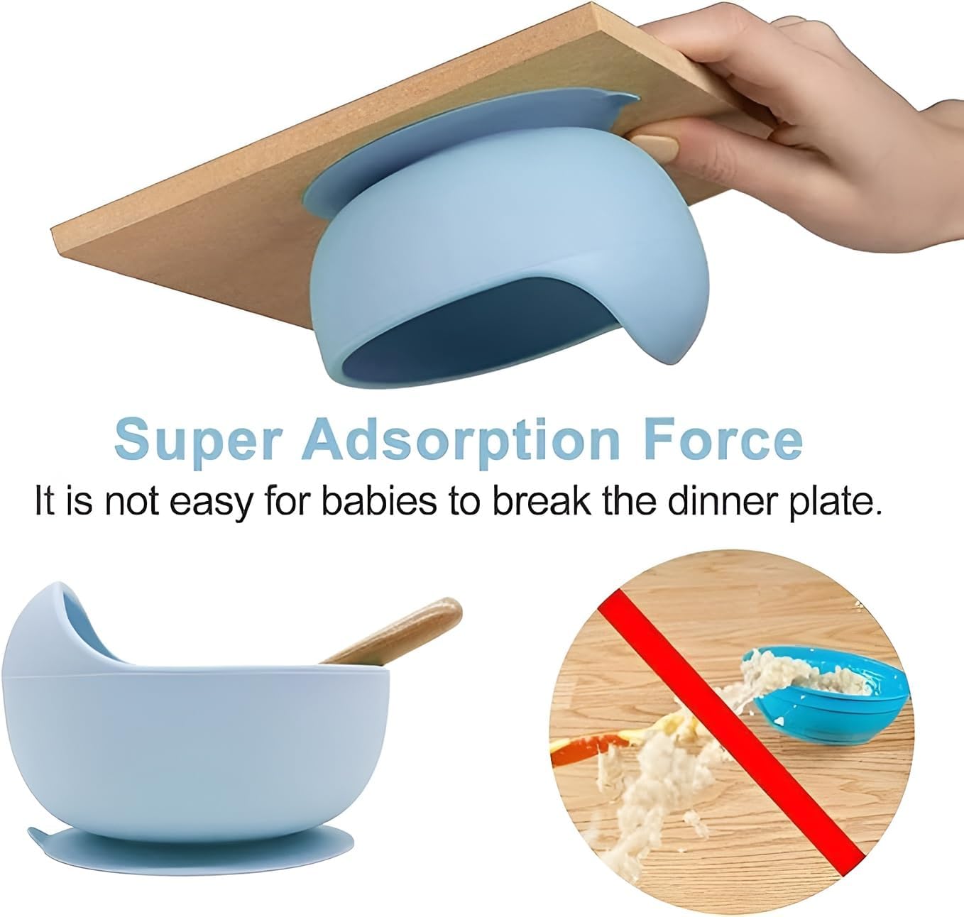 UCRAVO Blue Silicone Baby Feeding Bowl & Spoon Set with Strong Stay-Put Suction | 100% BPA Free Food Grade Silicone | First Stage Self-Feeding Essentials for Infants & Toddlers | Dishwasher Safe