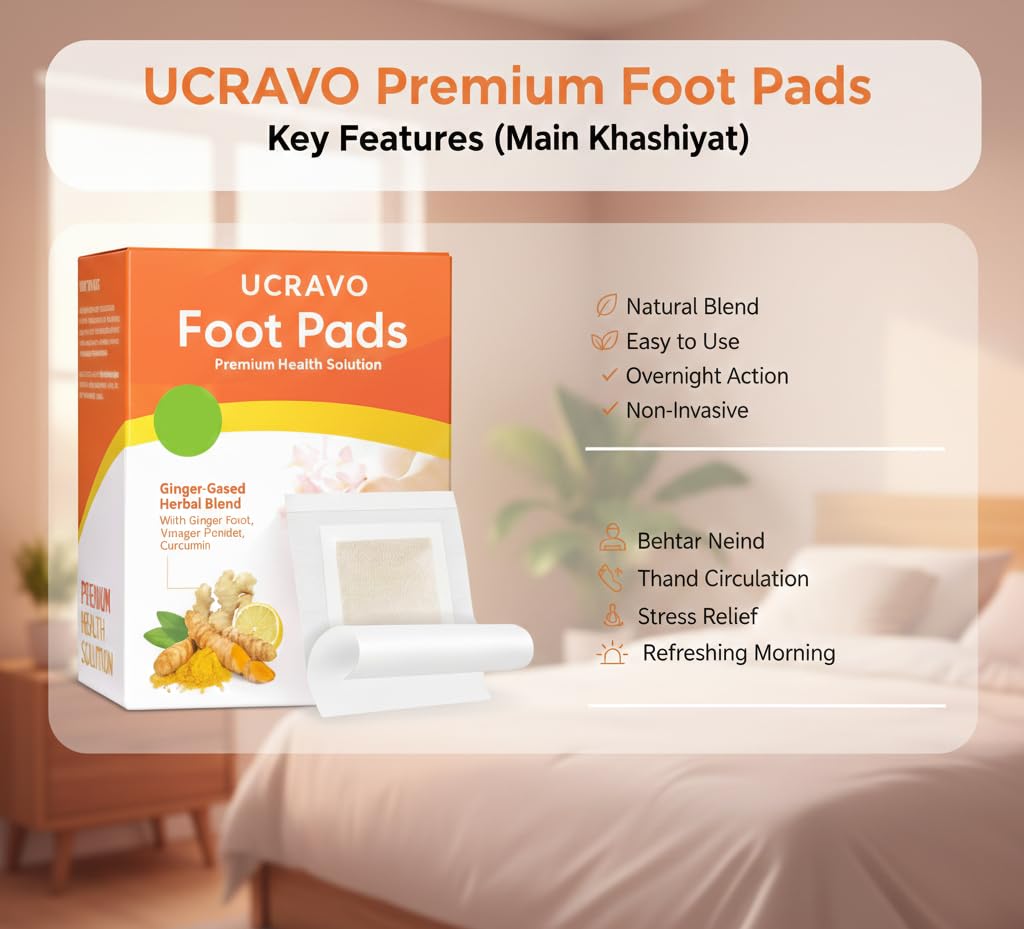 UCRAVO 20 Detox Foot Pads Overnight – Ginger Based Herbal Foot Patches with Ginger Root, Vinegar Powder & Curcumin – Natural Foot Detox Pads for Relaxation, Stress Relief, Night Foot Care Routine