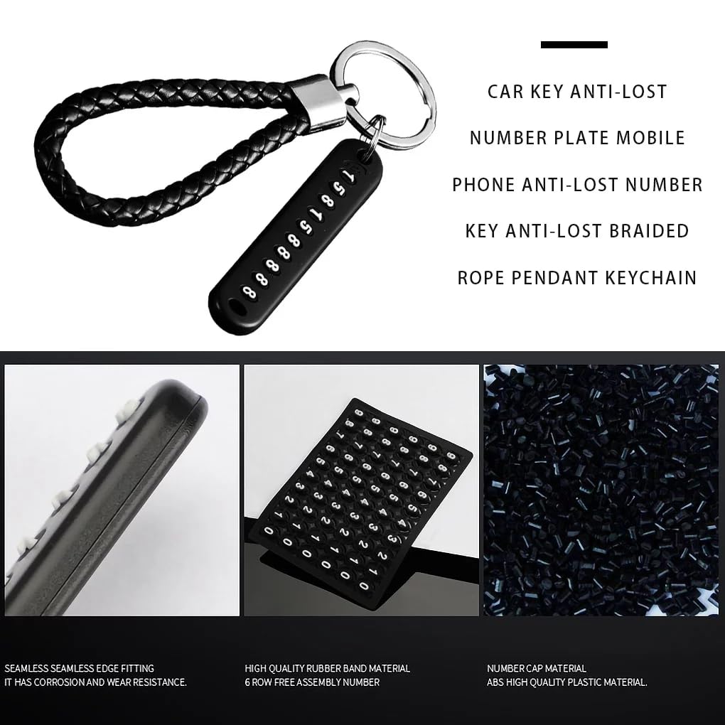 UCRAVO Car Keychain Pendant Number Plate Leather Rope Key Ring Keychain Accessories Fashion Car Accessories Suitable for Car Keychain Anti-Lost Phone Number Plate Braided Rope Pendant Men, Women