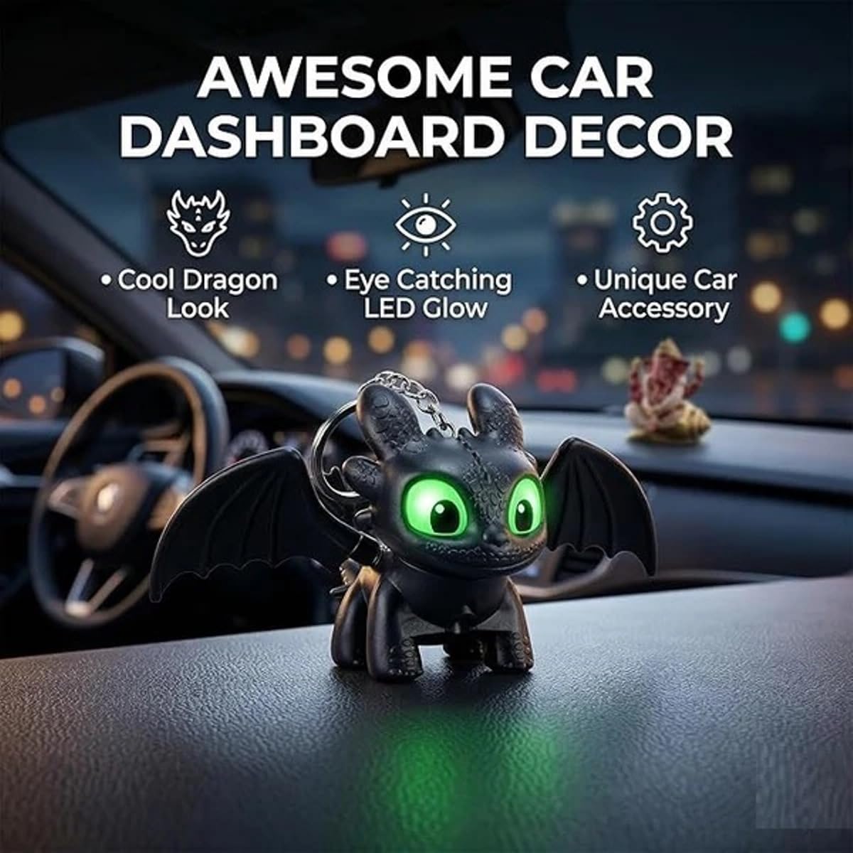 UCRAVO Dragon Keychain Toy with LED Light & Moving Wings – Night Fury Glowing Dragon Keyring | Mini Fantasy Creature Keychain for Car Keys, Bike, Backpack Accessory, Bag Charm & Kids Gift
