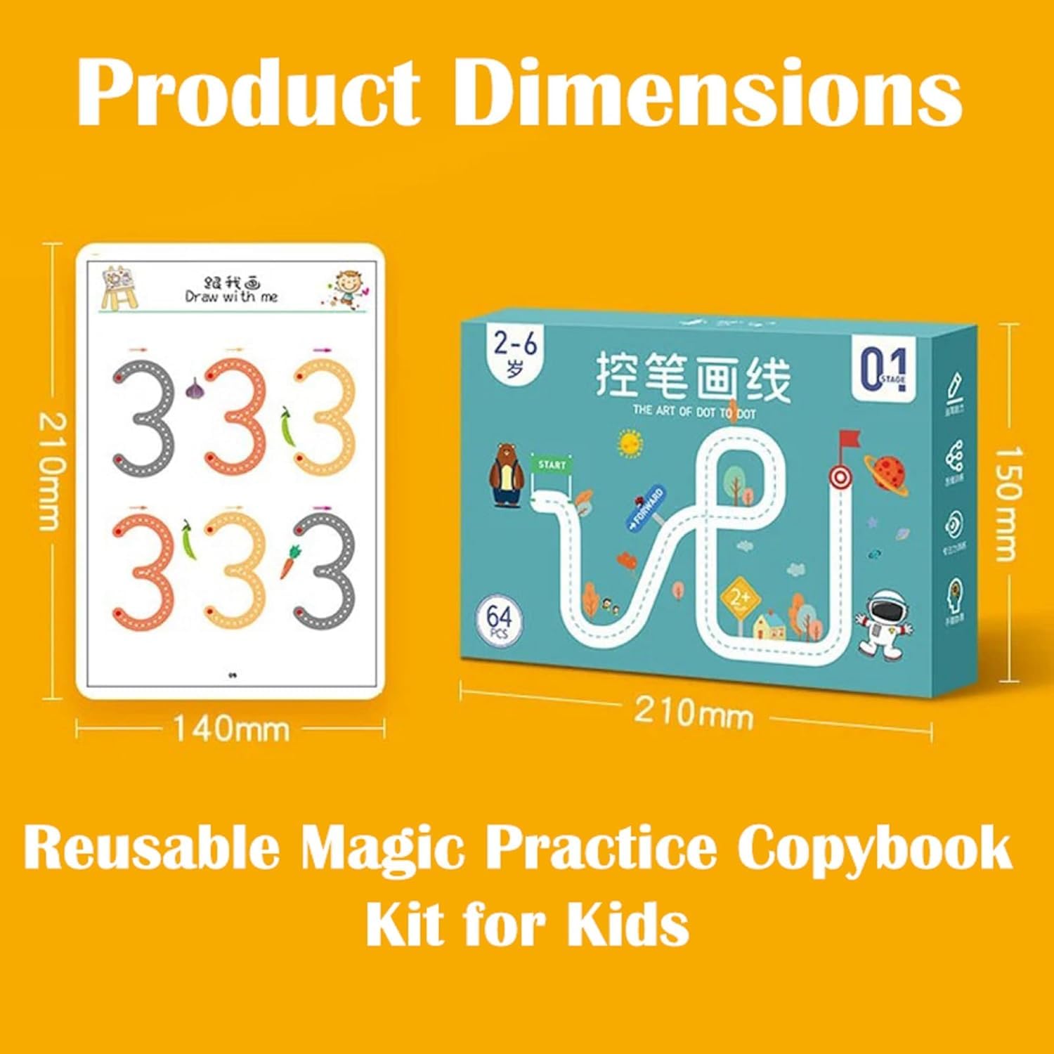 UCRAVO Pen Control Training Cards for Kids | 64 Pages Reusable Early Learning Writing Practice Book | Preschool Handwriting Workbook | Drawing, Tracing, Number & Pattern Learning for Children