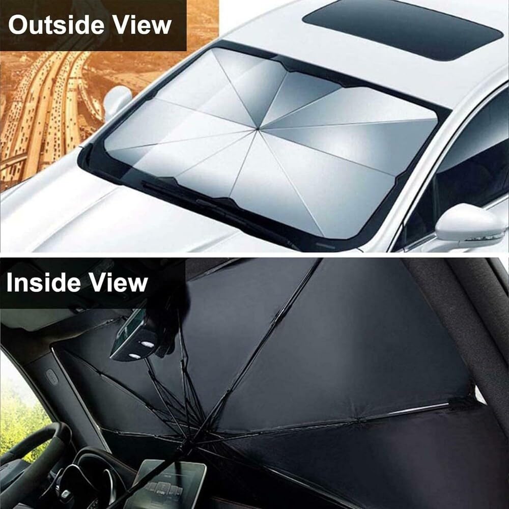 UCRAVO Car Windshield Sun Shade Umbrella, Foldable Windshield Sunshade Front Cover with UV Block, 360°Rotation Bendable Front Window Heat Insulation Protection for Auto Windshield Covers