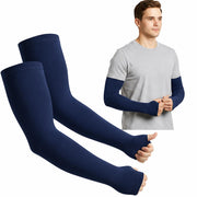 UCRAVO Cooling Arm Sleeves with UV Protection for Men & Women, Lightweight Nylon Arm Covers for Running, Cycling, Hiking, Fitness Training & Outdoor,Stretchable Sweat-Absorbent Guards (Blue, 1 Pair)