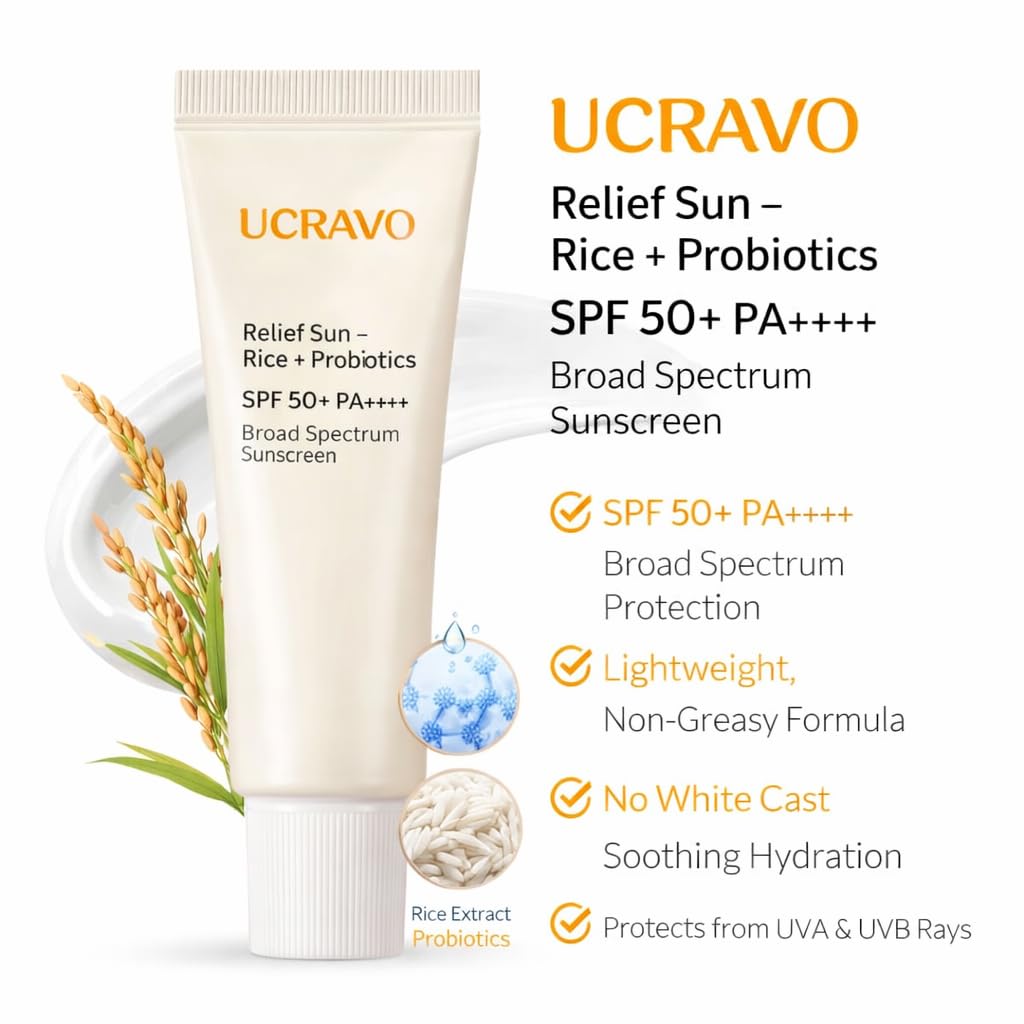 UCRAVO Sunscreen SPF 50+ PA++++ for Oily Skin & Acne Prone Skin Lightweight Oil Free Face Sunscreen Cream – No White Cast Korean Formula Matte Finish Sunblock Broad Spectrum Protection Daily Use 50ml