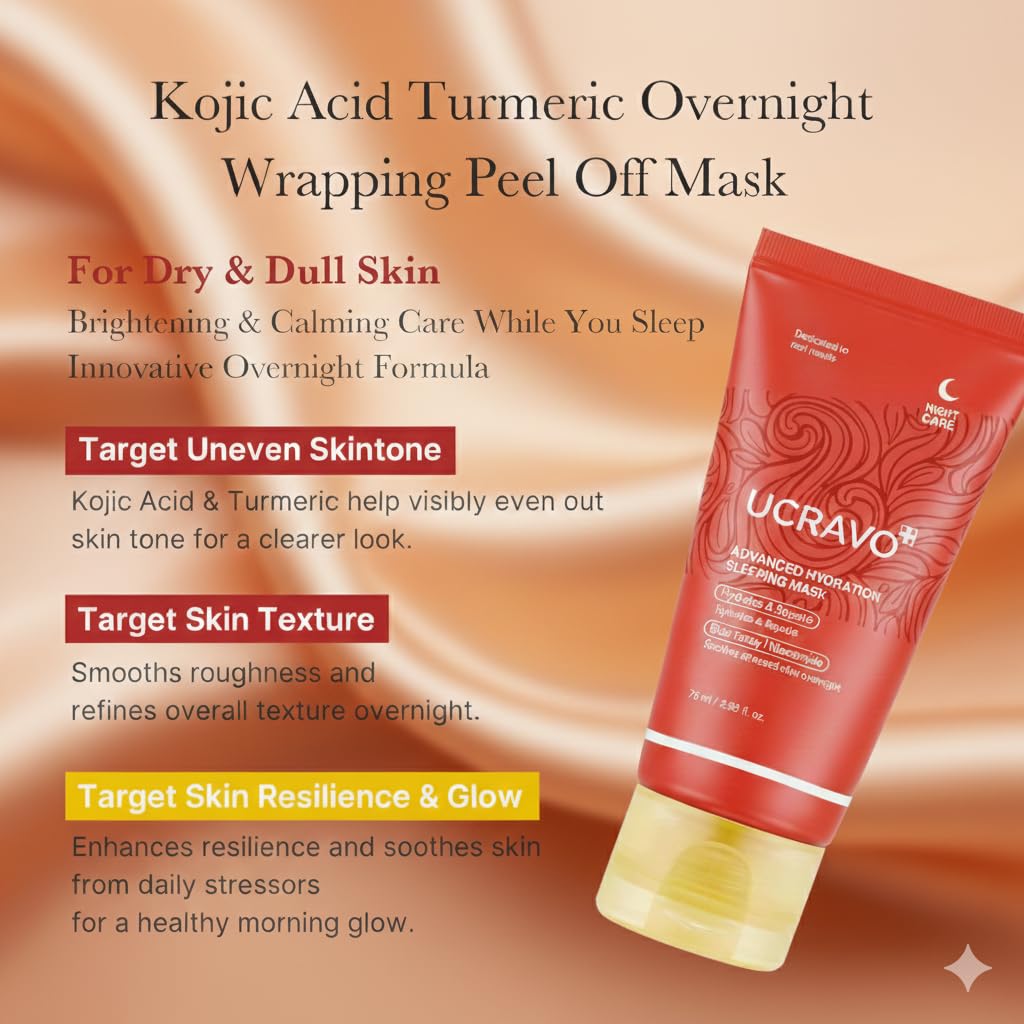UCRAVO Collagen Overnight Wrapping Peel Off Facial Mask Pack | Hydrolyzed Collagen for Elasticity, Hydration & Glowing Skin | Reduces Sagging, Dullness | Advanced Korean Skin Care Anti-Aging
