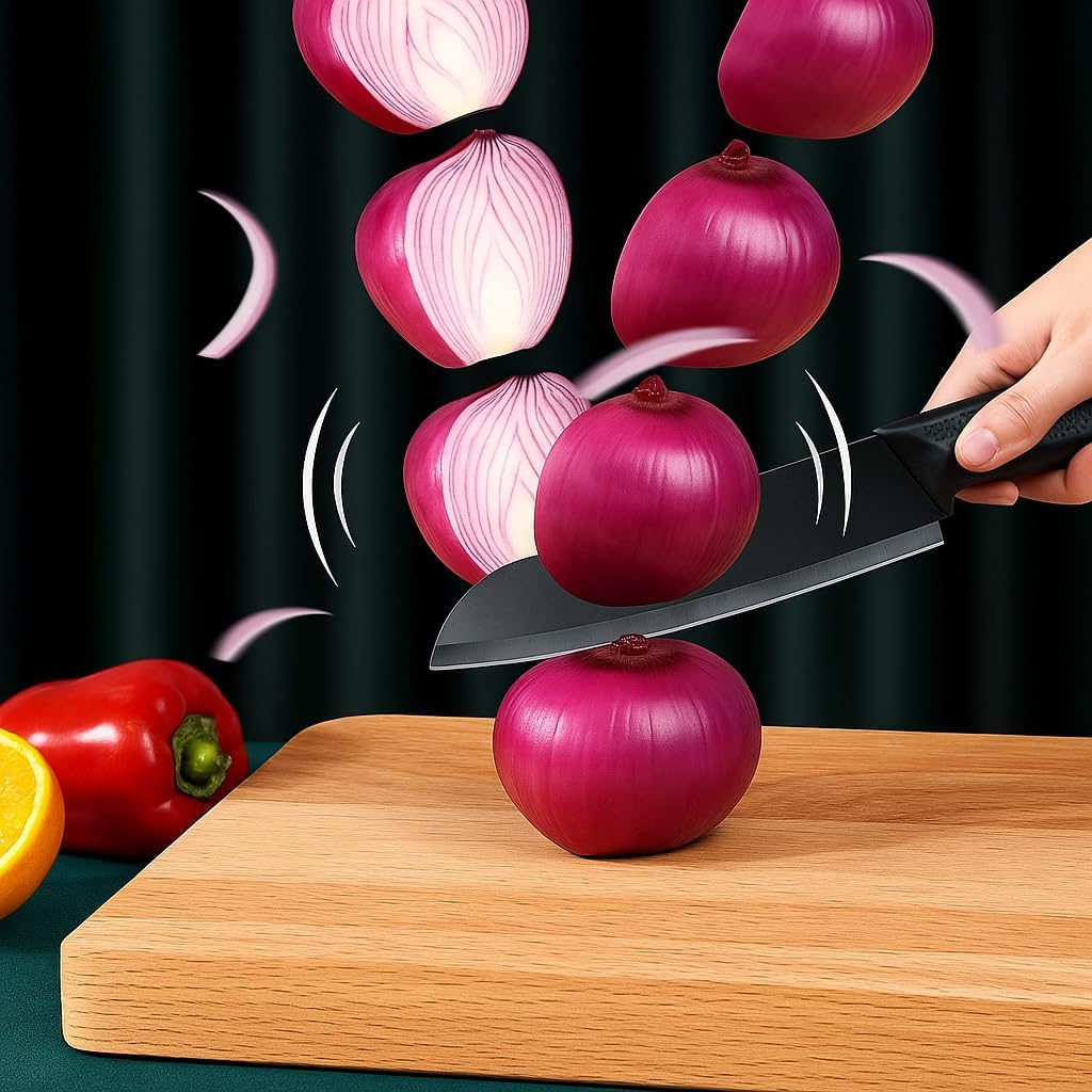 UCRAVO 3 Pcs Green Professional Kitchen Knife Set, Colorful Stainless Steel Chef Utility, Paring Knife, Razor Sharp Multipurpose Knives for Cutting Vegetables, Fruits, Bread with Non Slip Handle