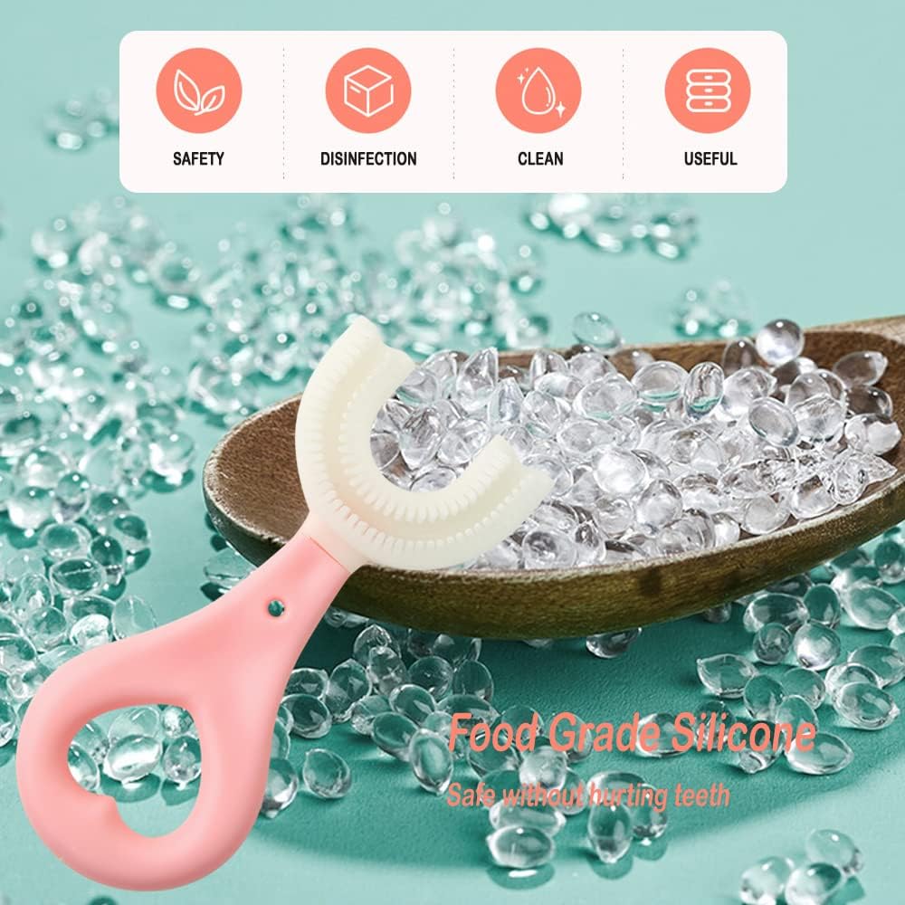 UCRAVO U Shaped Toothbrush Kids,2 Pack U Shaped Toothbrush Kids,Kids u-Shaped Toothbrush Age 2-6,Food Grade Soft Silicone Brush Head,360 Whole Mouth Toothbrush for Toddlers and Children