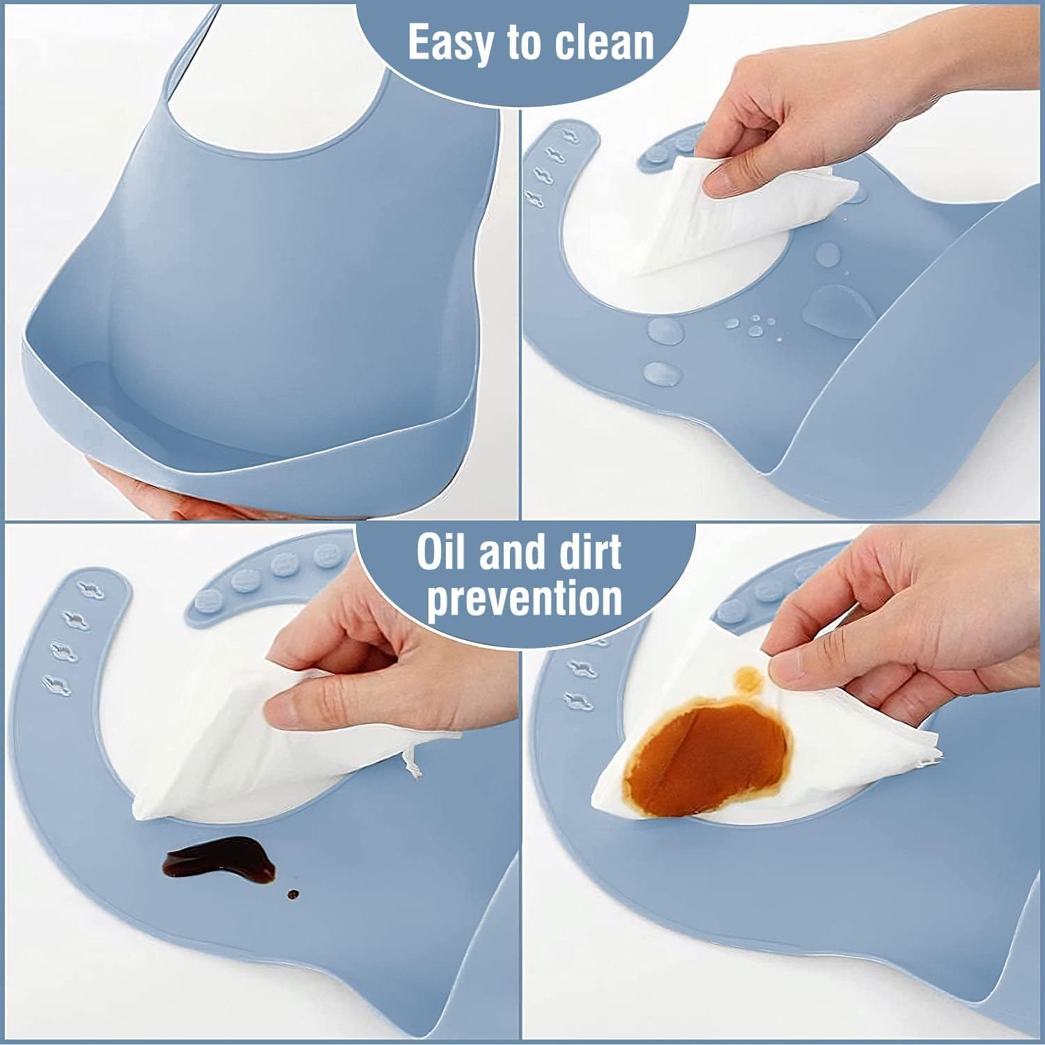 UCRAVO Baby Silicone Feeding Set 6 PCS – Blue Baby Weaning Suction Bowl,Divided Plate,Bib with Food Catcher,Training Cup with Straw,Spoon & Fork Baby Mealtime Dinnerware Set for Boys & Girls BPA Free