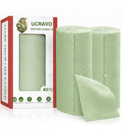 UCRAVO 2 Roll 40pcs Microfiber Cleaning Cloth Roll - Reusable & Washable Paper Towel Sheets | Tear-Away Kitchen Cleaning Towels for Home Car Utensils Glass & Surfaces | Super Absorbent Multi-Use Wipes