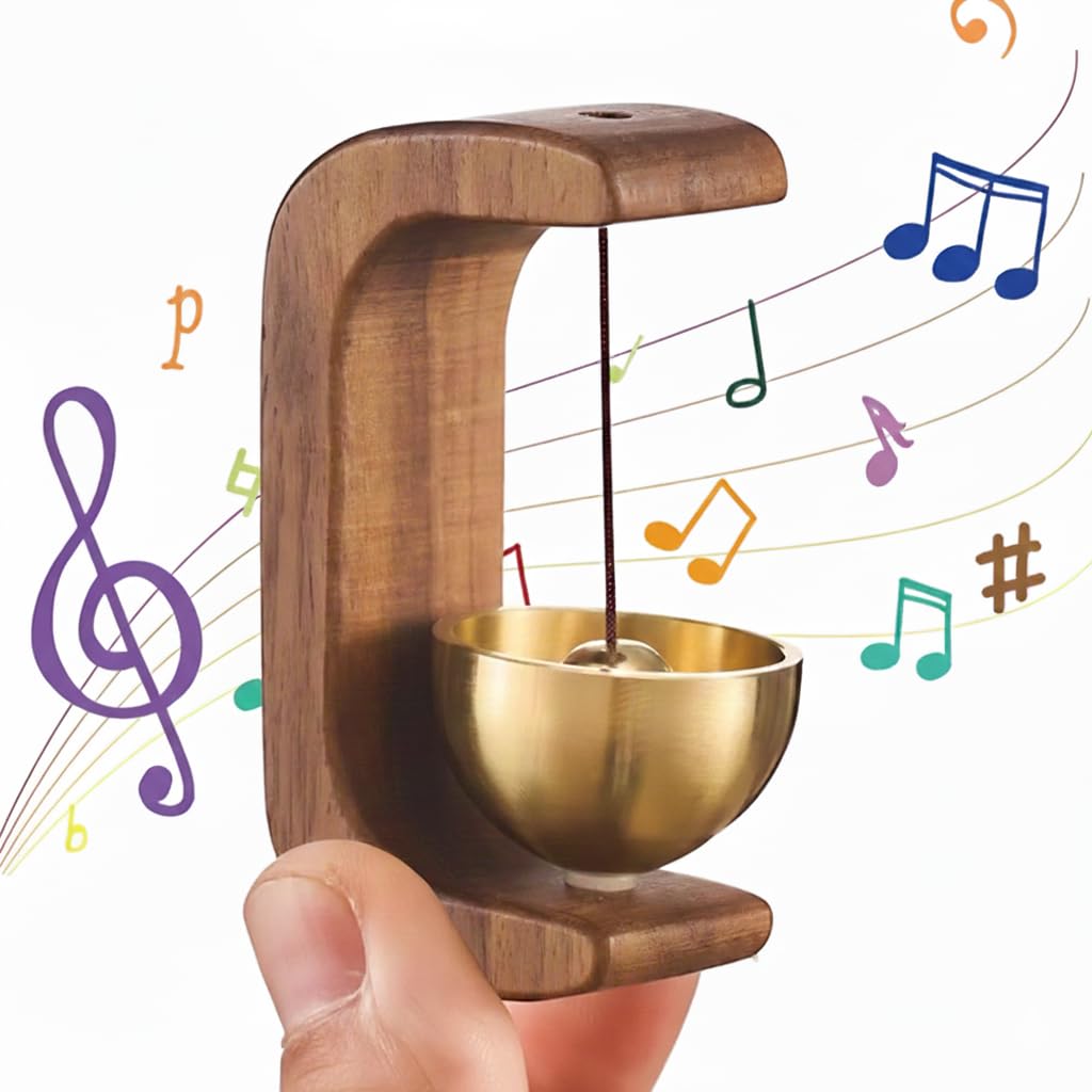 UCRAVO Wooden Zen Sound Bell with Brass Bowl Handcrafted Wind Chime Bell for Meditation,Yoga/Mindfulness Home Office Desk Decor,Pooja Bell,Stress Relief Sound Therapy,Spiritual Decorative Accessory