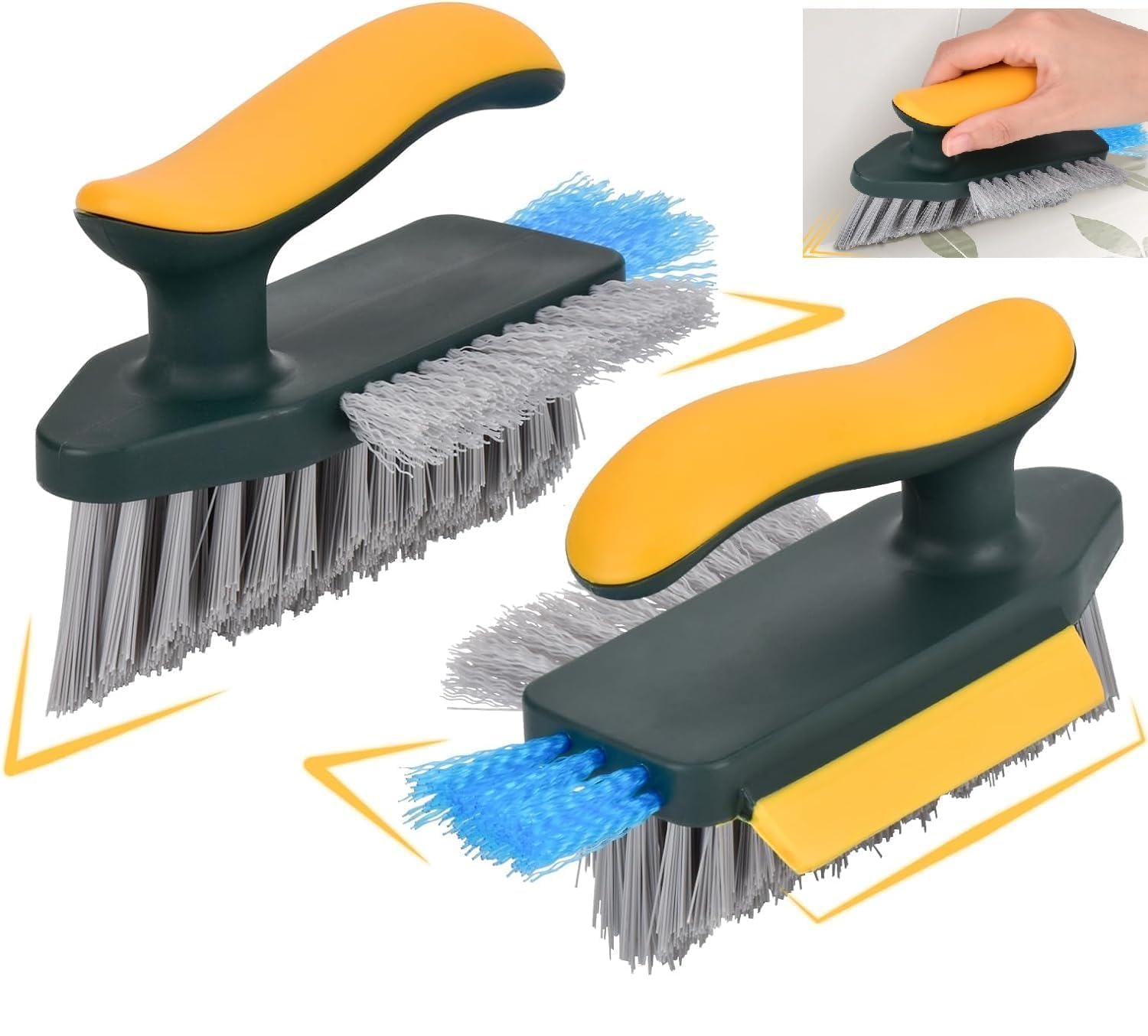 UCRAVO 1pc Scrub Brushes with Squeegee, Bathroom Cleaning Brushes, V-Shape Stiff Bristles Hand Scrubbing Brush for Cleaning, Small Scrub Cleaning Brush for Shower Bathtub, Tile, Sink, Carpet, Bathroom