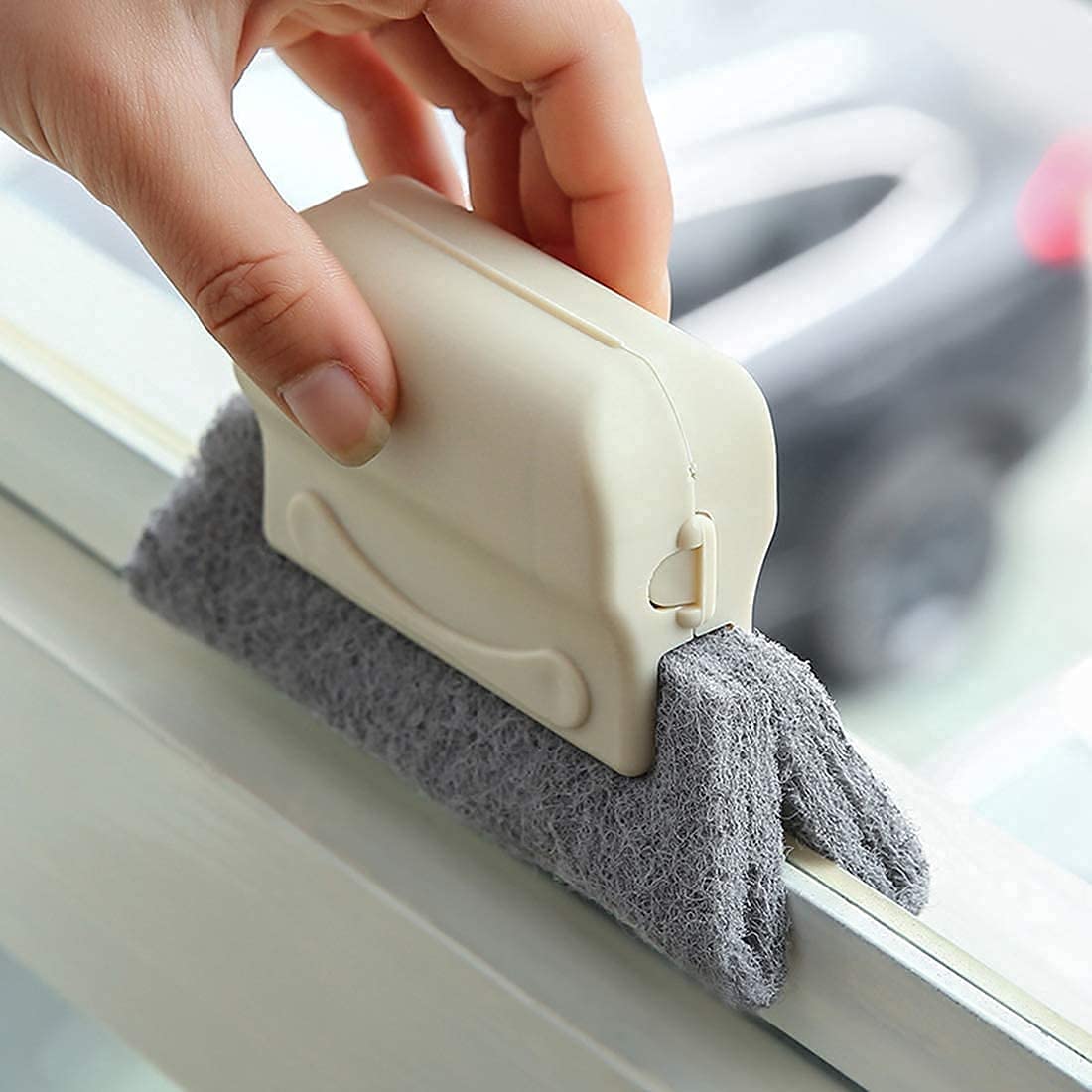 UCRAVO 2 in 1 Multifunctional Groove Cleaning Brush with Scraper – Window Track Cleaning Tool, Keyboard Brush, Kitchen Slit Cleaner, Door Gap Dust Remover for Household Cleaning