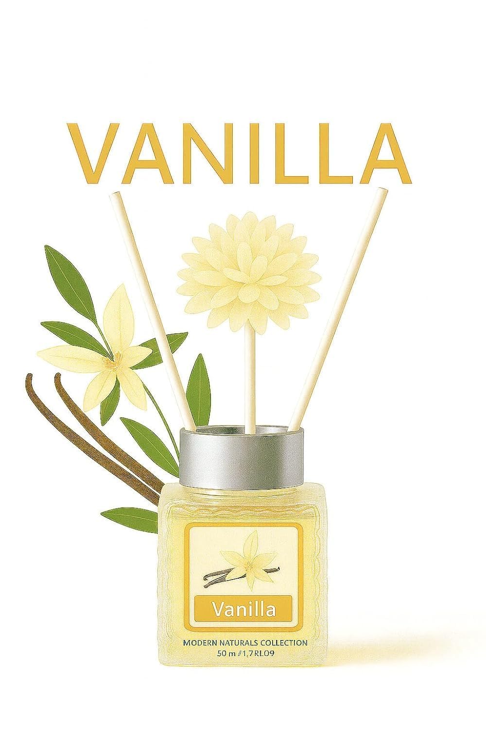 UCRAVO Vanilla & Ocean Reed Diffuser Combo | Premium Home Fragrance Oil Set with Decorative Flower Sticks | Long Lasting Air Freshener for Living Room, Bedroom, Bathroom, Office & Spa (Pack of 2)