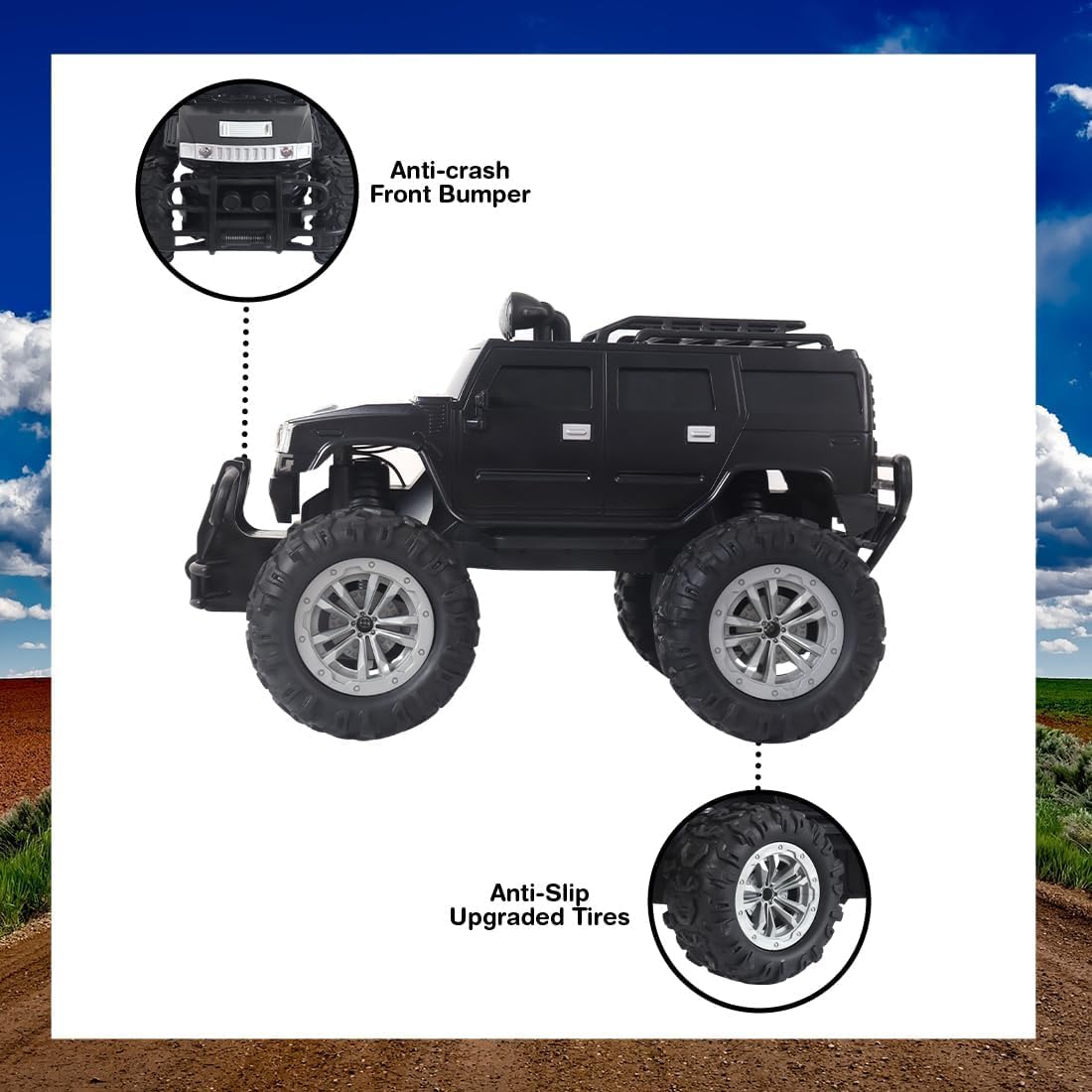 UCRAVO Off Roader RC Car for Boys 6-12 Rechargeable Monster Truck with 4 LED Headlight Modes,2.4GHz Remote Control Car,Lithium Battery,Type-C Fast Charging, All Terrain Off Road Toy Car Gift for Kids