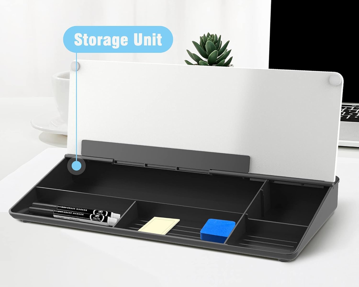 UCRAVO Tabletop Smart Desk Buddy Desktop Whiteboard Easel with Storage Tray | Reusable Dry Erase Memo Board for Home Office, Study, Home School, Teachers & Students | Desk Organizer Writing Board