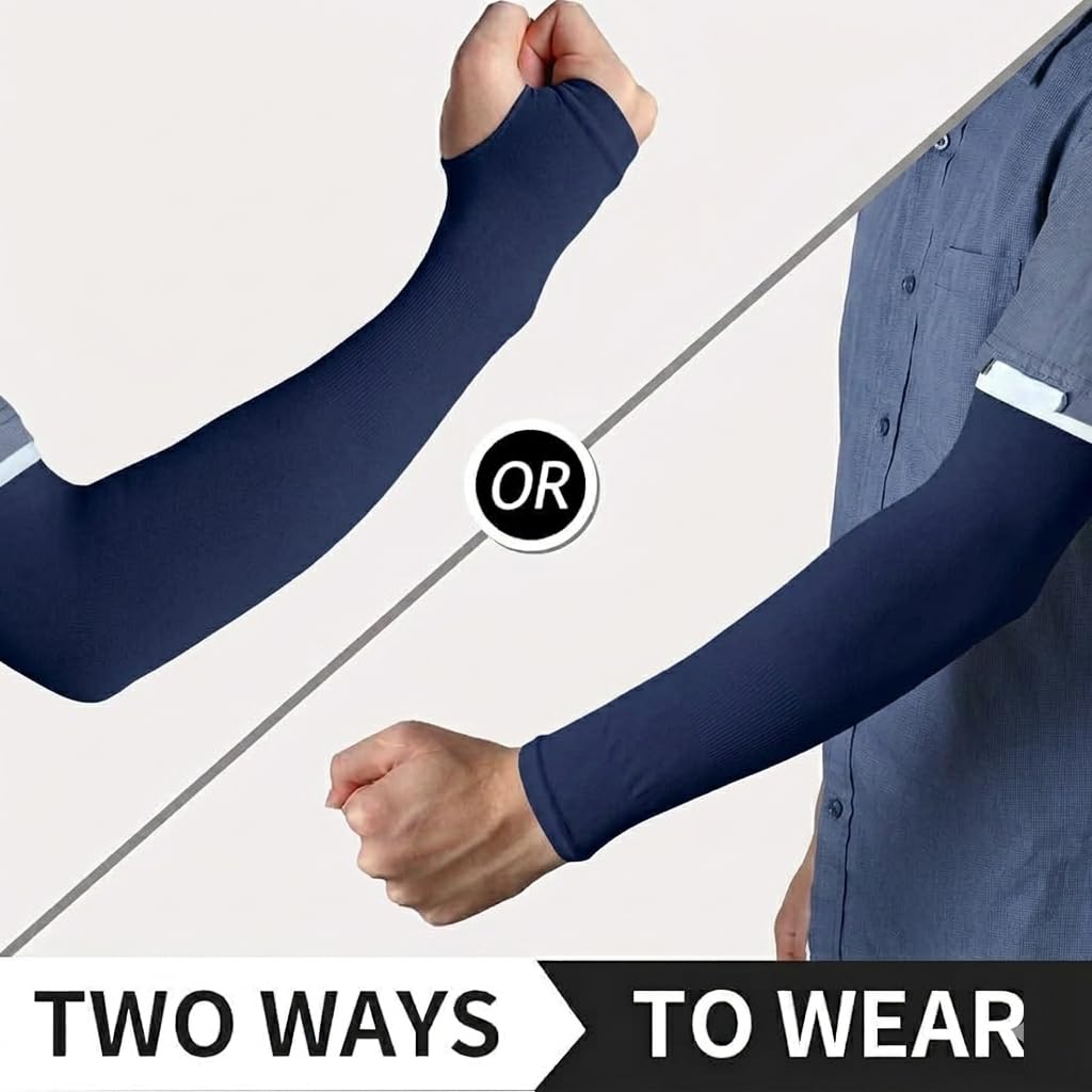 UCRAVO Cooling Arm Sleeves with UV Protection for Men & Women, Lightweight Nylon Arm Covers for Running, Cycling, Hiking, Fitness Training & Outdoor,Stretchable Sweat-Absorbent Guards (Blue, 1 Pair)