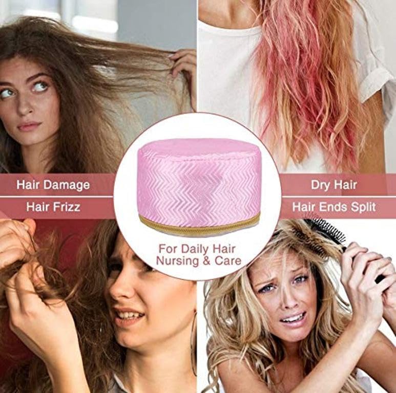 UCRAVO Hair Spa Cap for Deep Conditioning, Pink Thermal Steamer Head Cap for Hair Treatment at Home, Adjustable Heat Hair Mask Cap for Dry Damaged Hair, Frizz Repair & Hair Care Steaming