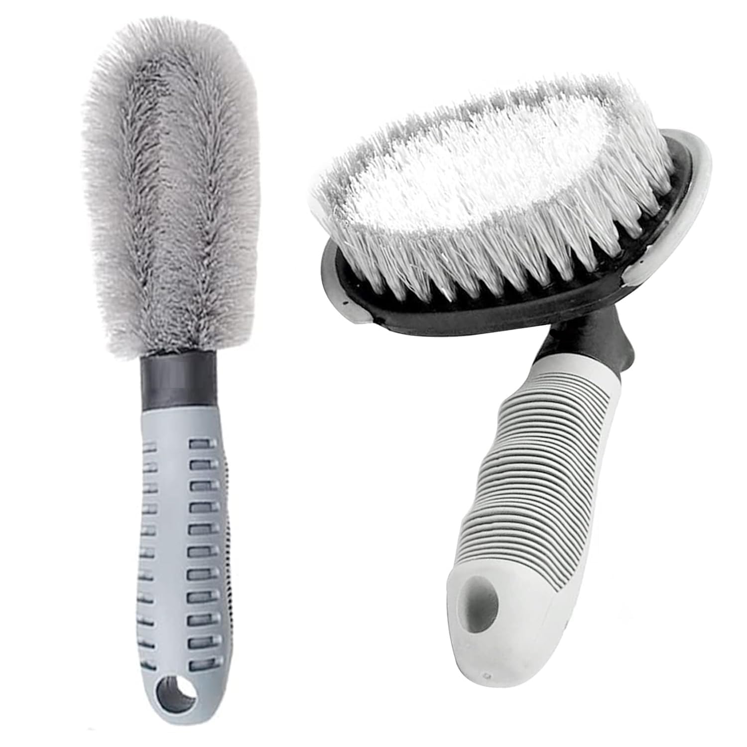 UCRAVO Car & Motorcycle Wheel Tire Brush + Hub Clean Brush Set | Heavy-Duty Rim Scrubber & Spoke Cleaning Tool | Non-Slip Grip, Scratch-Free Detailing Kit for Alloys, Chrome & Steel Rims