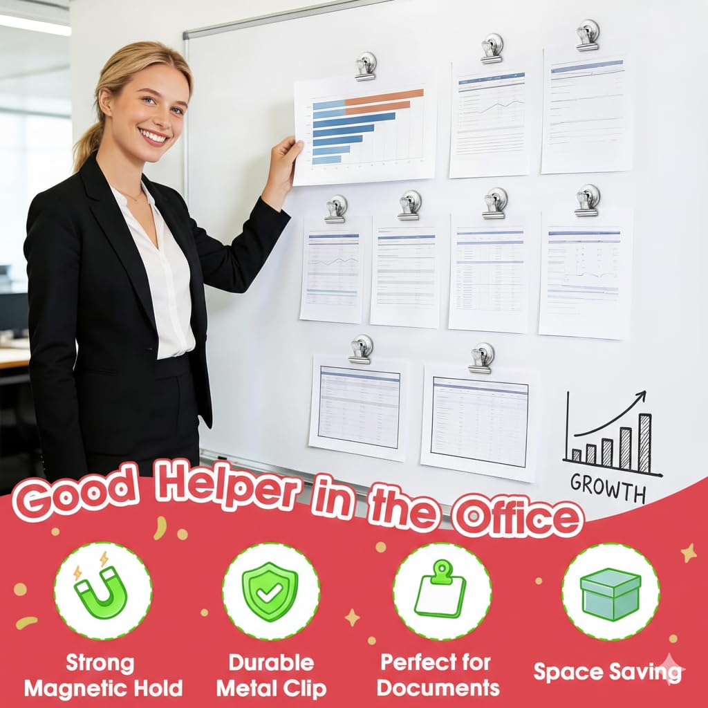 UCRAVO Pack of 4 Heavy Duty Magnetic Refrigerator Clips – Metal Magnet Clips for Whiteboard, Office, & Classroom – Strong Spring Memo Holder for Documents & Calendars