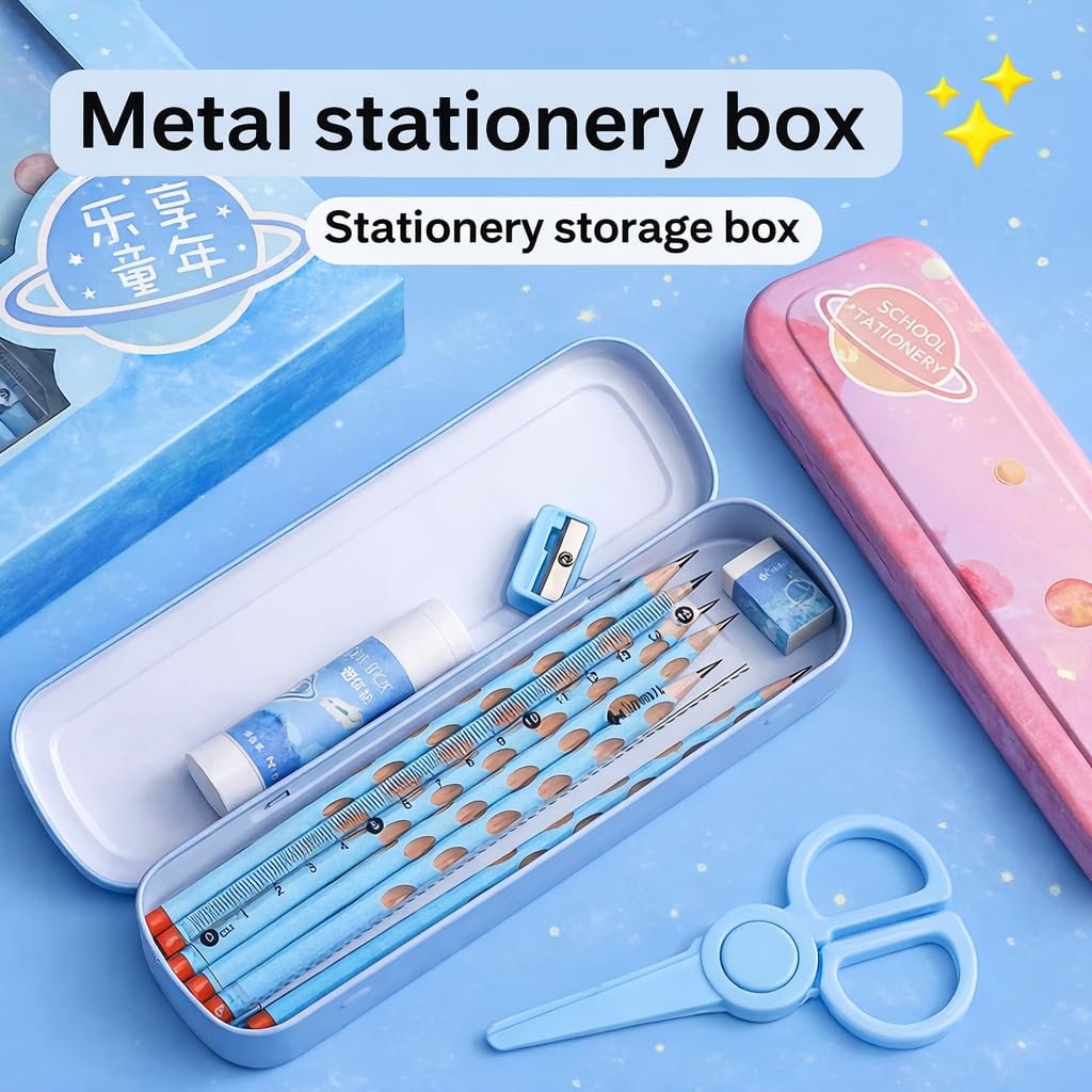 UCRAVO 24 PCS Stationery Gift Set for Kids, Student School Supplies Box Kit with Pencil,Eraser, Sharpener,Scale,Scissors, Ruler & Pencil Case Cute Stationary Combo Set for Boys Girls Study Essentials