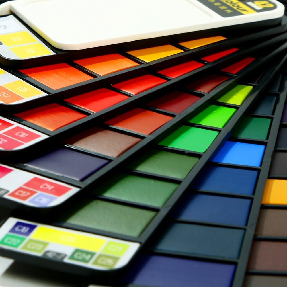 UCRAVO 42 Colors Solid Watercolor Paint Set with Water Brush Pen Portable Travel Watercolour Palette for Artists, Students, Beginners & Professionals | High Pigment, Non-Toxic, Smooth Blending Paints