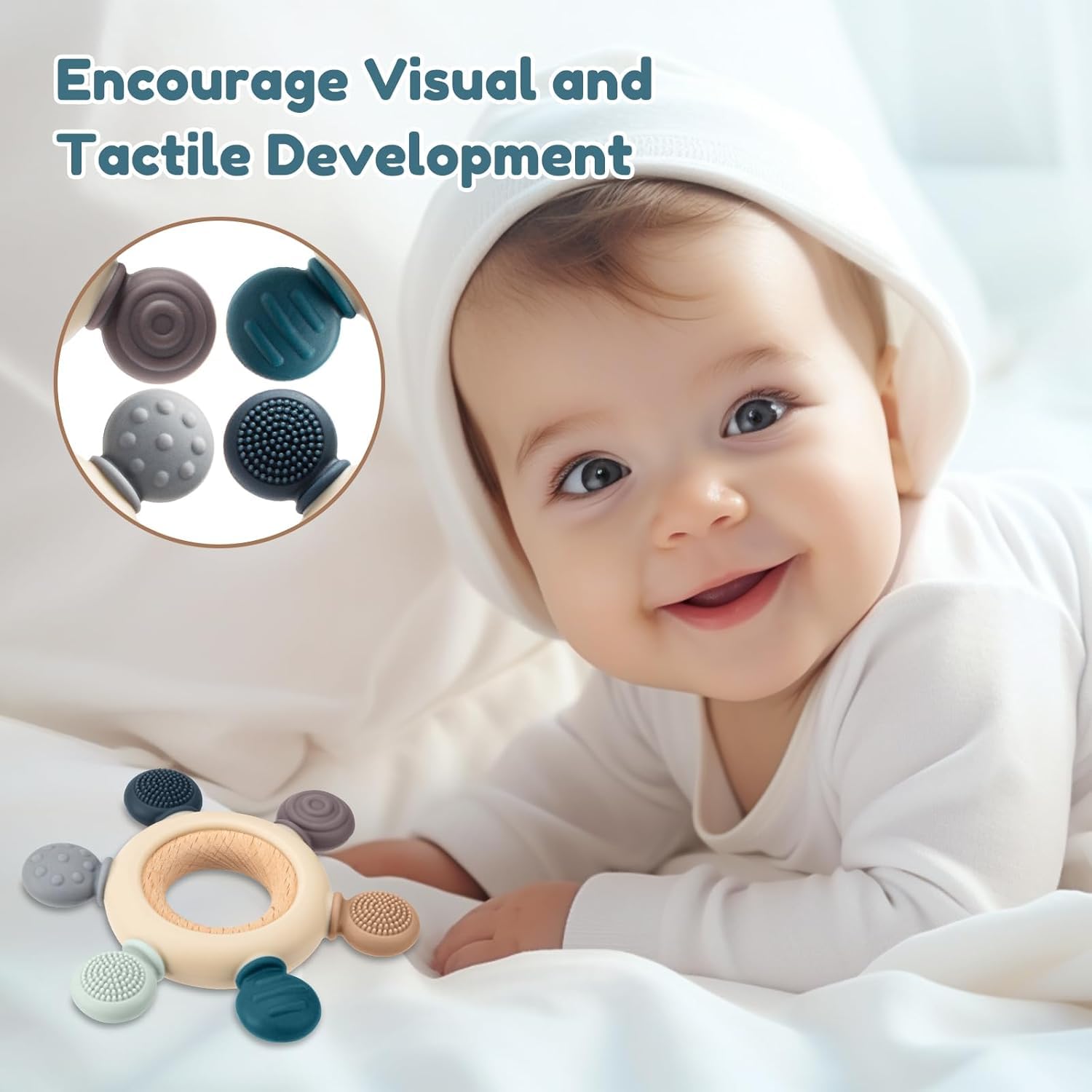 UCRAVO 1 Pack Baby Teething Toys, Teething Mitten for Babies, Silicone Teether for Toddler Infant Baby, Chew Toys for Sucking Needs, Easy to Grip, Never Drop Hand Wrist Teether(Sky Blue)