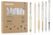 UCRAVO 6 Count Pastel Gel Ink Pen Set,Cute Note Taking 0.5mm Fine Point Retractable 5 Count Blue Ink Pens with 1 Count Highlighter for Writing, Journaling, School, Office (Off White)