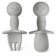 UCRAVO Silicone Baby Spoon Fork Set for Self Feeding | BPA Free Baby Training Utensils | Anti Choke Guard Baby Feeding Spoon & Fork | Baby Led Weaning Utensils for Infants Toddlers Kids (Grey)