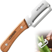 UCRAVO Stainless Steel Vegetable Peeler with Wooden Handle |2-in-1 Julienne & Slicer Tool for Kitchen Multi-Purpose Peeler for Carrot,Potato,Cucumber, Bottle Gourd, Radish & More Sharp Durable Blade