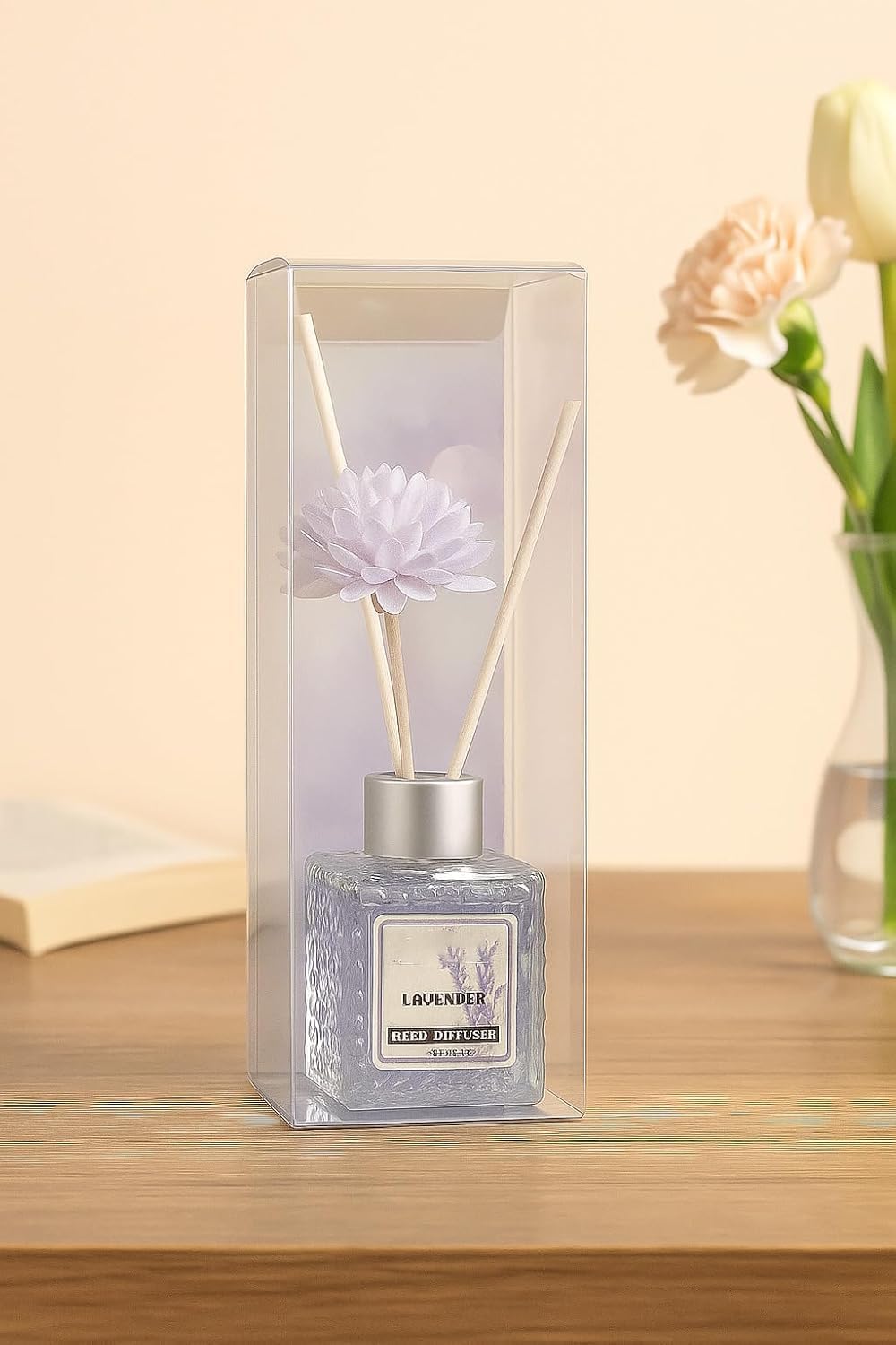 UCRAVO Lavender Reed Diffuser Set for Home & Office | Long Lasting Room Freshener with Natural Reed Sticks & Decorative Flower | Aromatherapy Fragrance Oil for Bedroom, Bathroom, Living Room (50 ml)