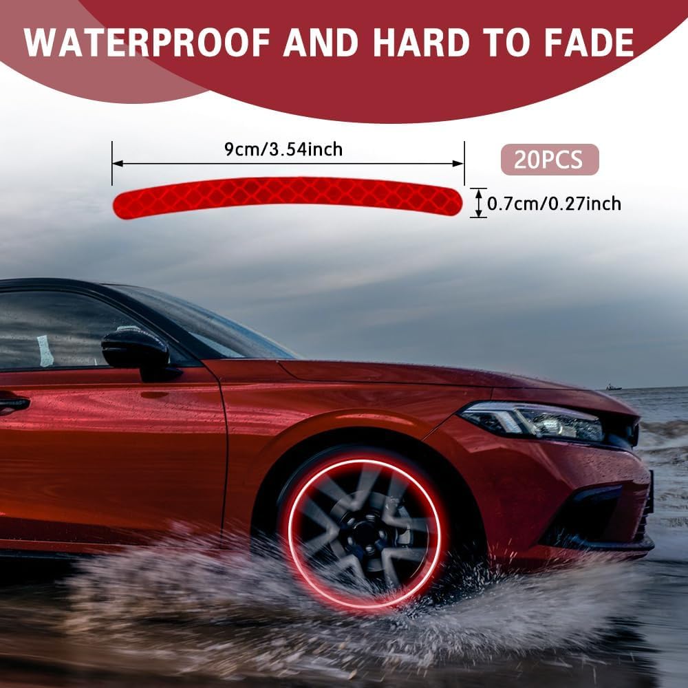 UCRAVO 20 PCS Car Reflective Strip, Wheel Rim Stickers, Decorative Rim Strip, Wheel Adhesive Strips Stickers, Night Safety Warning Car Sticker, Auto Exterior Decor Accessories for Vehicles  (multi car sticker)