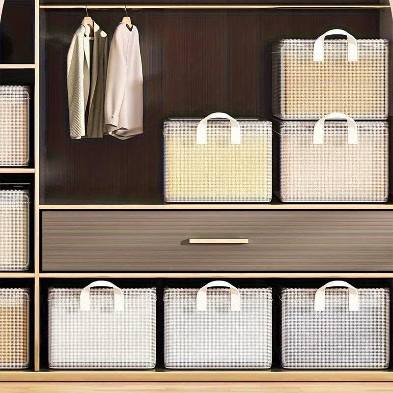 UCRAVO 6 PCS Storage Organizer Boxes with Lids for Wardrobe | Foldable Clothes Storage Box with Handle Closet Organizer for Sarees,Jeans,T-Shirts,Towels Fabric Storage Bins for Home,Bedroom,Cupboard