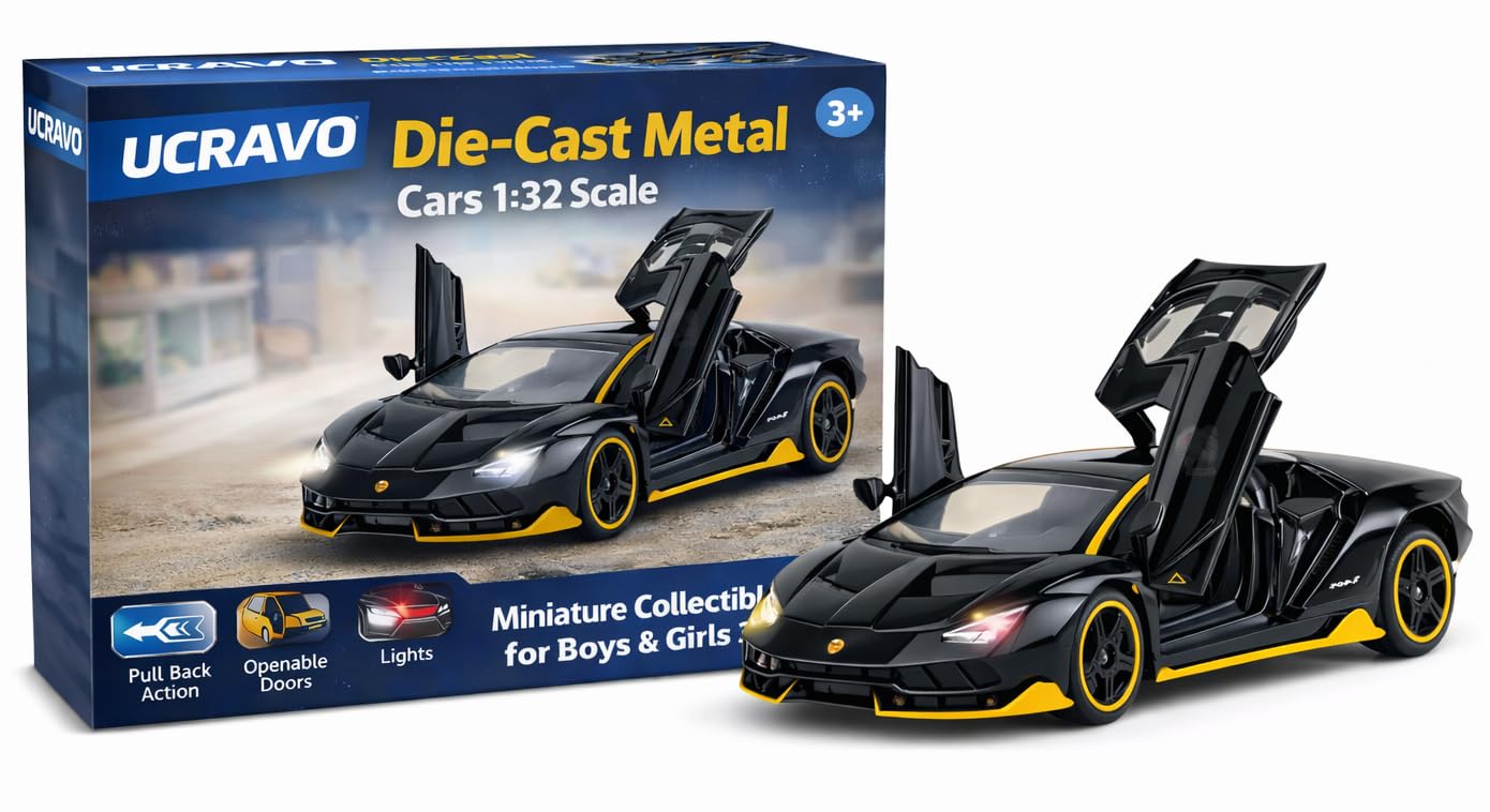 UCRAVO Die-Cast Metal Car 1:32 Scale Pull Back Toy Car with Openable Doors & LED Lights,Alloy Sports Car Model, Miniature Collectible Vehicle for Boys & Girls 3 4 5 6 7 8 Years Old Diecast Lamborgini