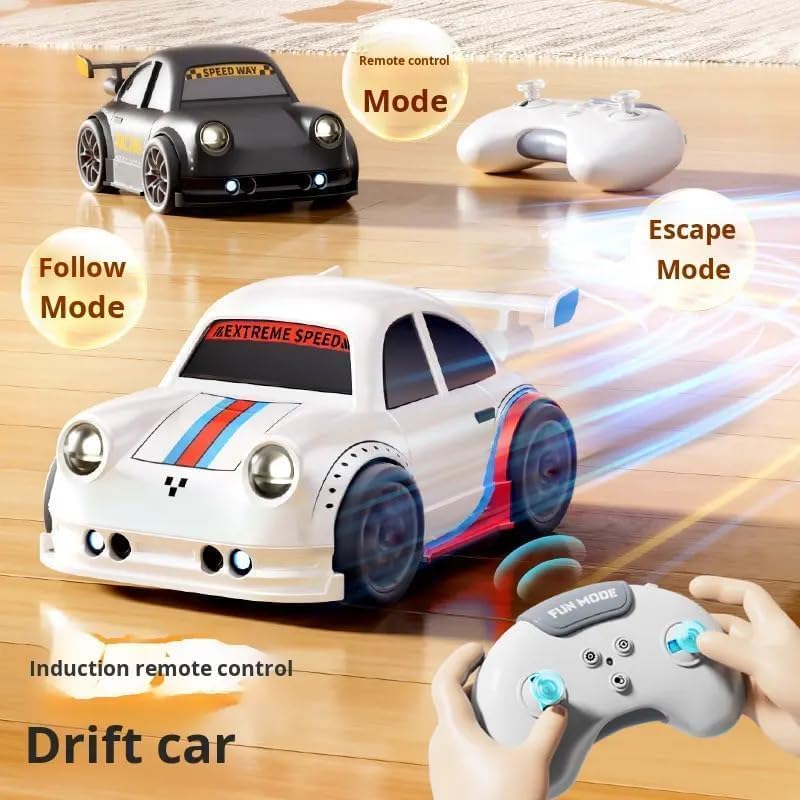 UCRAVO 2.4GHz Mini RC Car for Kids, Remote Control Racing Car with LED Lights & Sound, 360° Drift Stunt Toy, Follow & Escape Mode Sensor Control, High Speed Small RC Toy Car Gift for Boys Girls