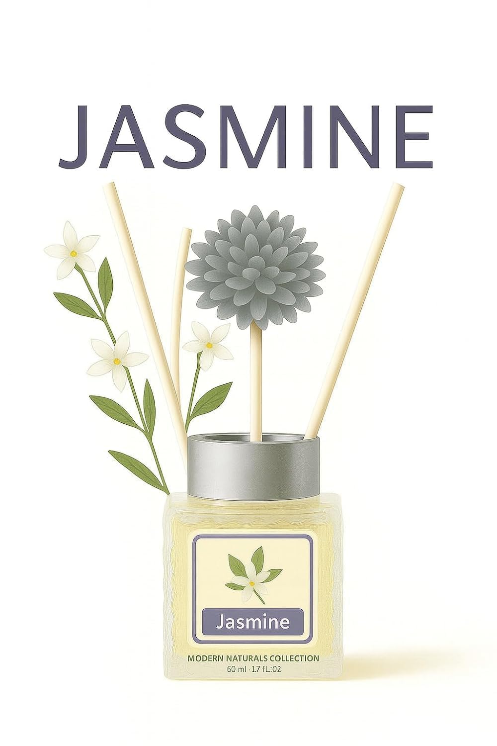 UCRAVO 50ML Jasmine Reed Diffuser for Home | Long Lasting Jasmine Aroma Diffuser Oil | Floral Home Fragrance Reed Diffuser | Jasmines Scented Room Freshener | Aromatherapy Diffuser Set (1 Pc)