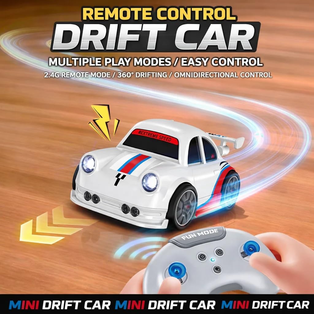 UCRAVO 2.4GHz Mini RC Car for Kids, Remote Control Racing Car with LED Lights & Sound, 360° Drift Stunt Toy, Follow & Escape Mode Sensor Control, High Speed Small RC Toy Car Gift for Boys Girls