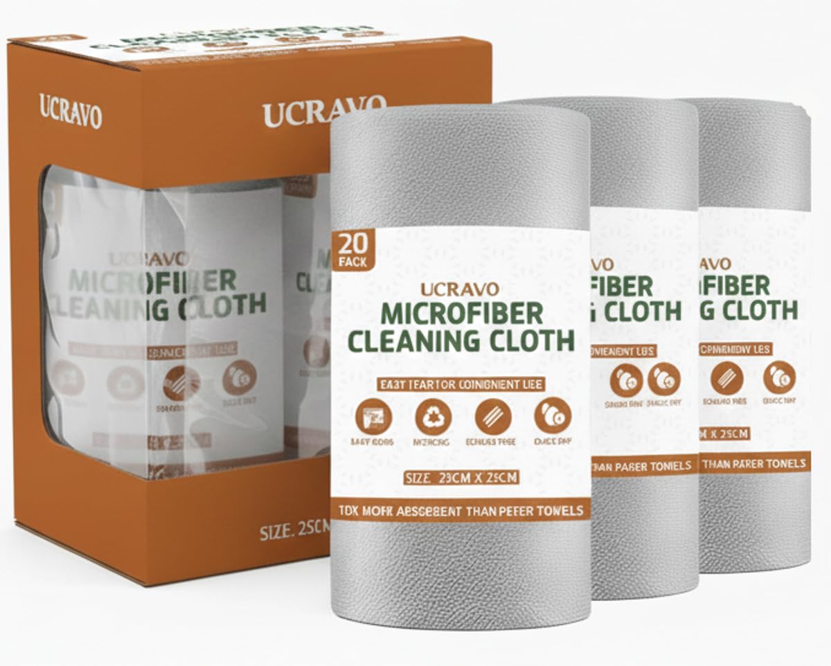UCRAVO 60pcs Micro Fiber Cloth for Car Cleaning | Lint & Streak-Free Multipurpose Cloths | Automotive Microfibre Towels for Car Bike Cleaning, Polishing, Washing & Detailing | Tearable Roll