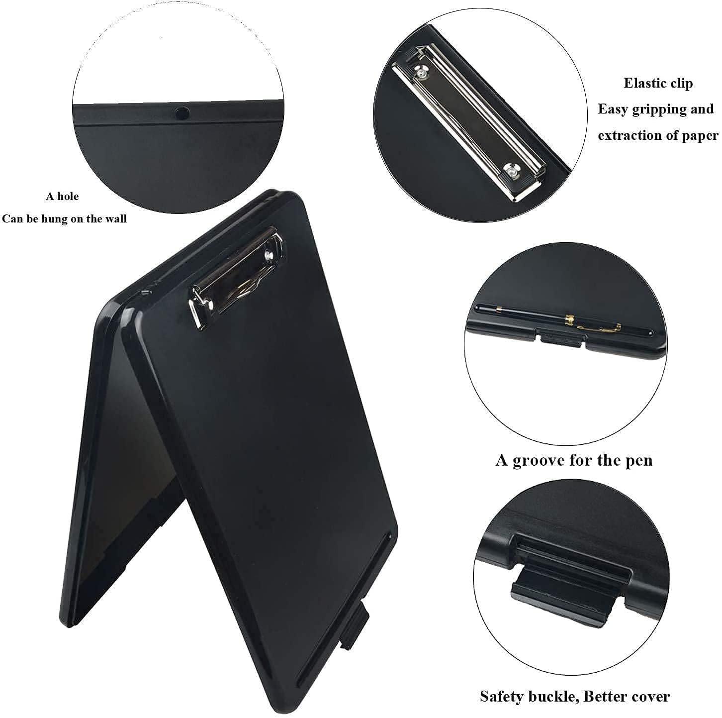 UCRAVO Storage Clipboard with Hidden Compartment, Heavy Duty Letter Size Clipboard Folder Organizer for Documents, Office, School, Business, Tablet & Writing Pad, Secure Clip Board Case (Black)