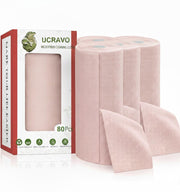 UCRAVO 4Roll 80pcs Pink Microfiber Cleaning Cloth Roll - Reusable & Washable Tear-Away Towels, Super Absorbent Lint Free Cleaning Rags for Kitchen Car Garage, Home, Multipurpose Pre-Cut Cleaning Wipes