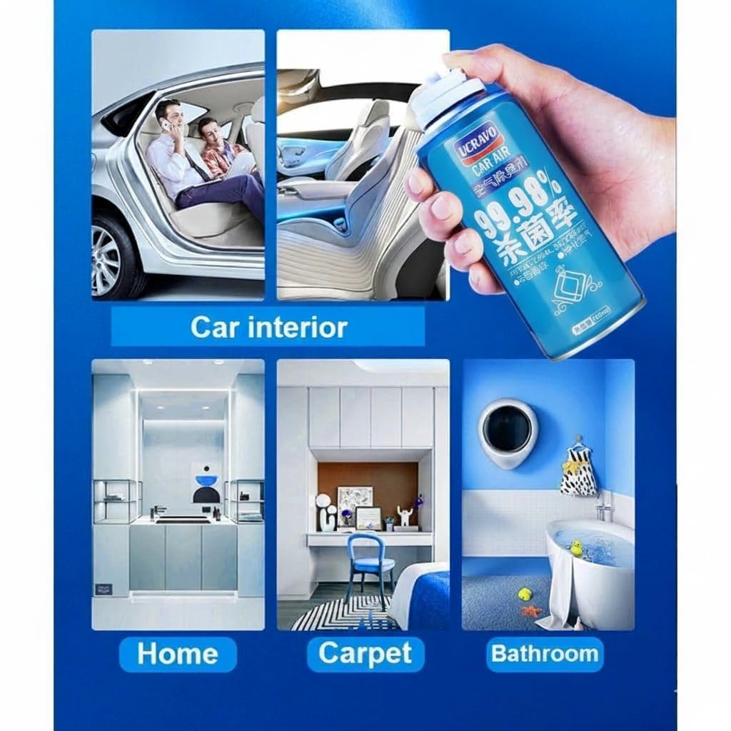 UCRAVO Car Antibacterial Air Freshener - 180ml One-Button Self-Spray Interior Deodorant | Tropical Fruit & Oud Aroma with Essential Oils | Car Sterilization Fogger | Removes Odors & Kills Germs