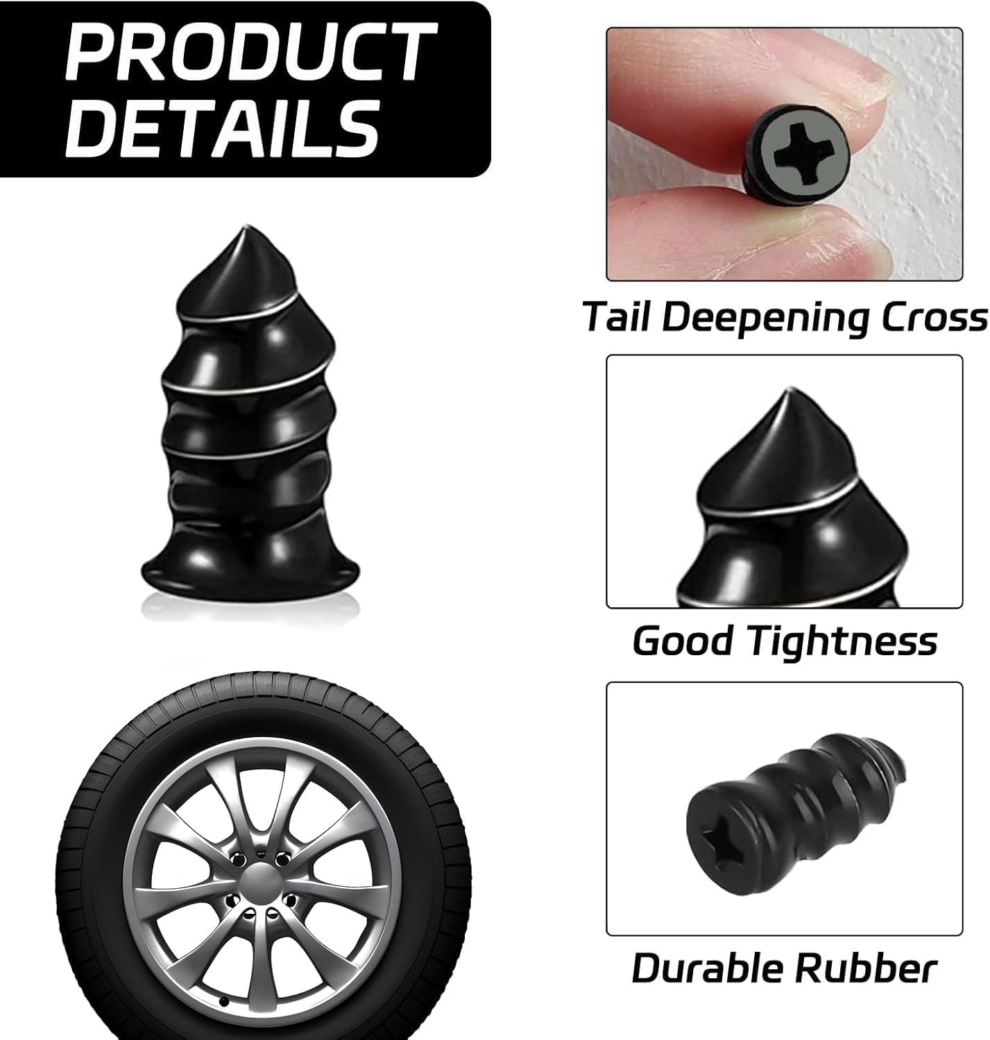 UCRAVO 20Pcs Tire Repair Nails, Car Vacuum Tire Repair Rubber Nails Kit, Self-Service Tire Repair Nail, Quick Puncture Repair Tools, Suitable for car, Motorcycle, ATV, Truck, Tire Puncture Repair