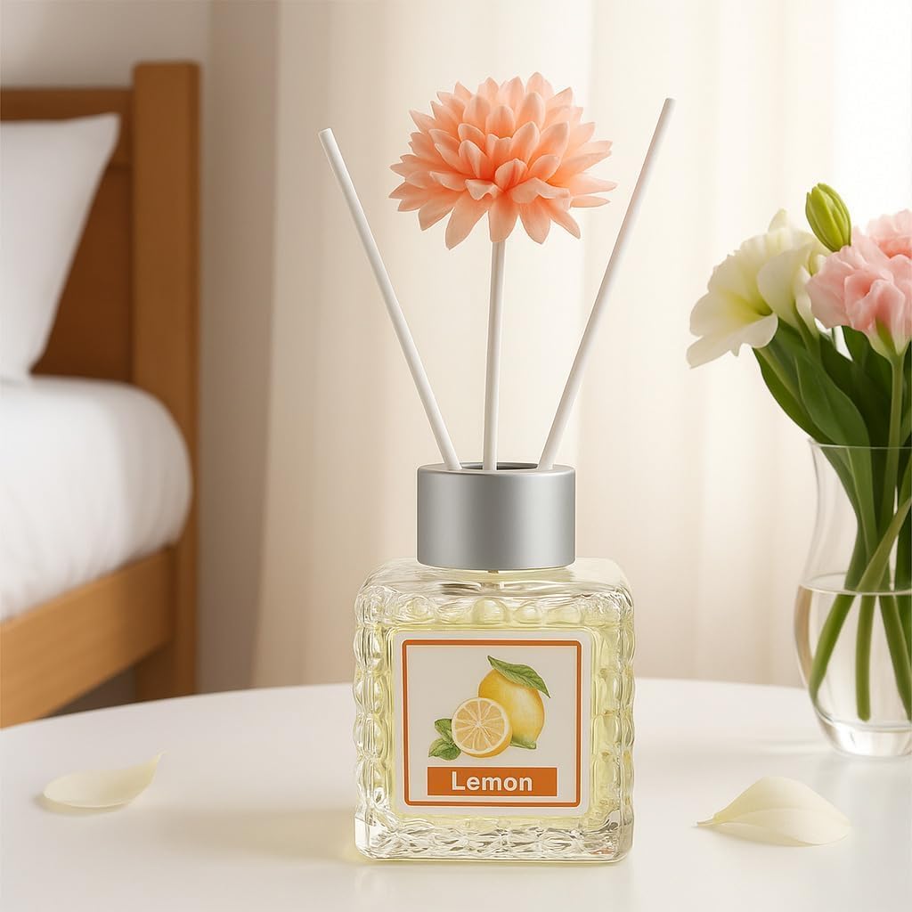 UCRAVO Lavender & Lemon Reed Diffuser Combo Set Relaxing Floral & Fresh Citrus Home Fragrance with Decorative Flower Reeds Long Lasting Air Freshener for Bedroom, Living Area, Bathroom, Office & Spa