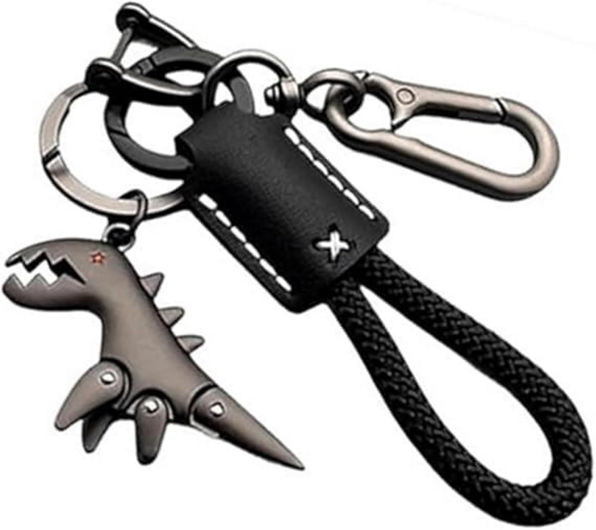 UCRAVO Metal Keychain for Men & Women – Dinosaur Keyring with a Hand-Woven Bracelet,Carabiner Clip & Braided Strap Heavy Duty Key Holder for Car,Bike,Office & Travel Stylish Key Chain Accessory Gift