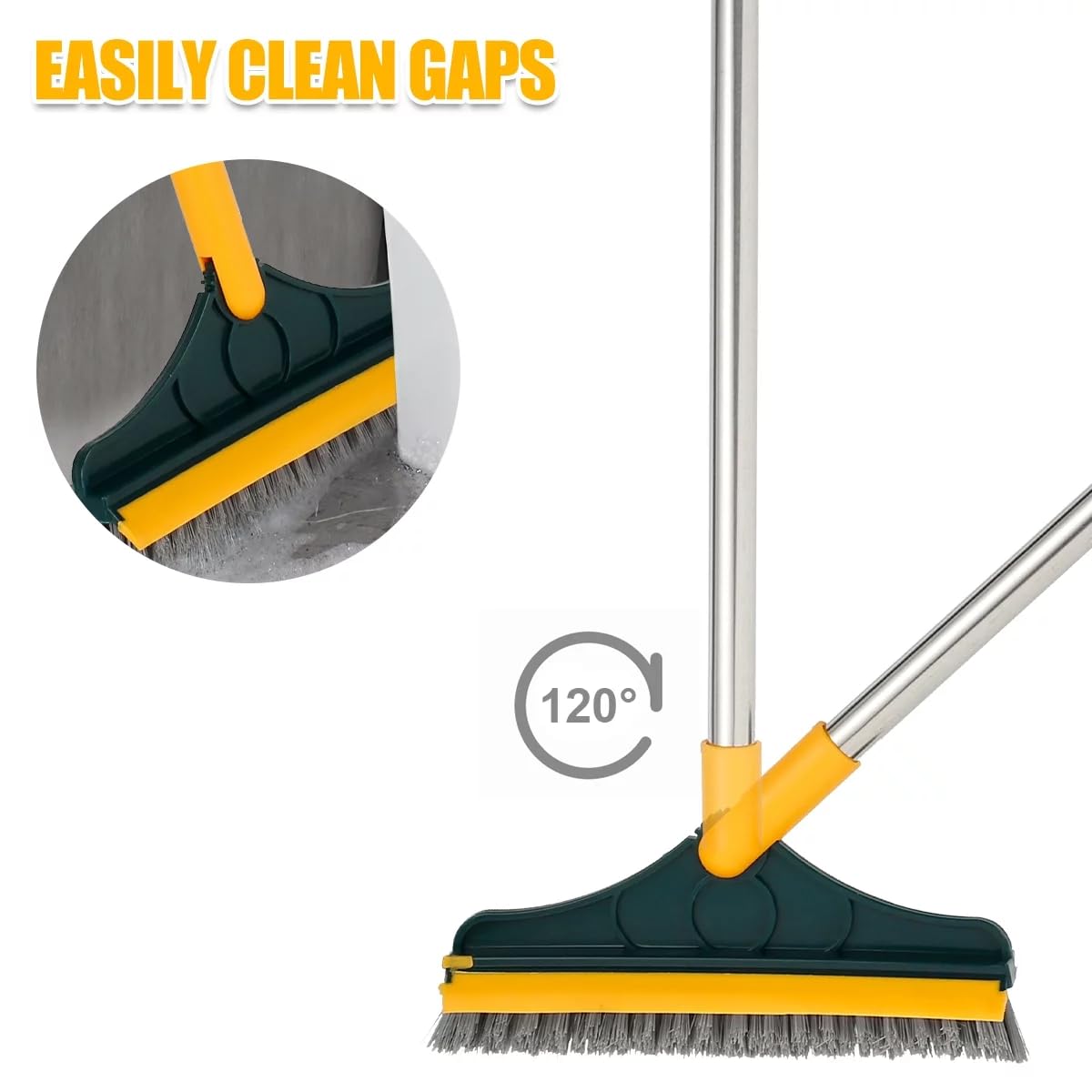UCRAVO 2 in 1 Floor Scrub Brush, V-Shaped Scalable Cleaning Floor Scrub Brush with Long Handle, Bathroom Shower Crevice Cleaning Brush Magic Broom Brush 120°Rotating Removable Brush Head for Bathroom