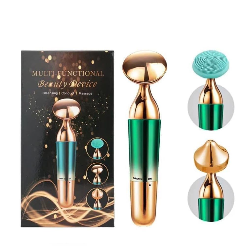 UCRAVO 3 in 1 Electric Face Massager for Glowing Skin, Vibration Skin Care Tool for Glowing, Firm & Youthful Facial Cleansing Brush, Anti-Ageing Device, Lifting Skin Tightening Tool for Women & Men