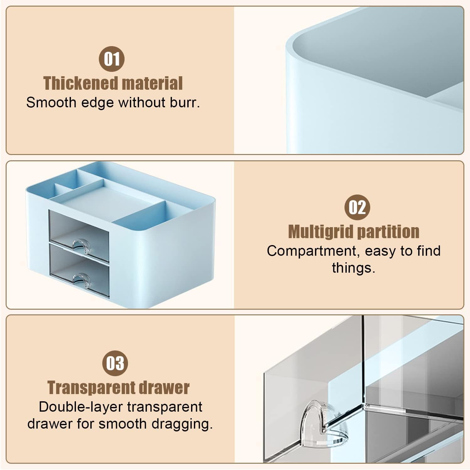 UCRAVO Multi-Functional Desk Organiser with 5 Compartments and 2 Drawer Desktop Office Supplies Stationery Storage Box Cosmetic Organizer for Ballpoint Pens Staplers Clips Sticky Notes - White