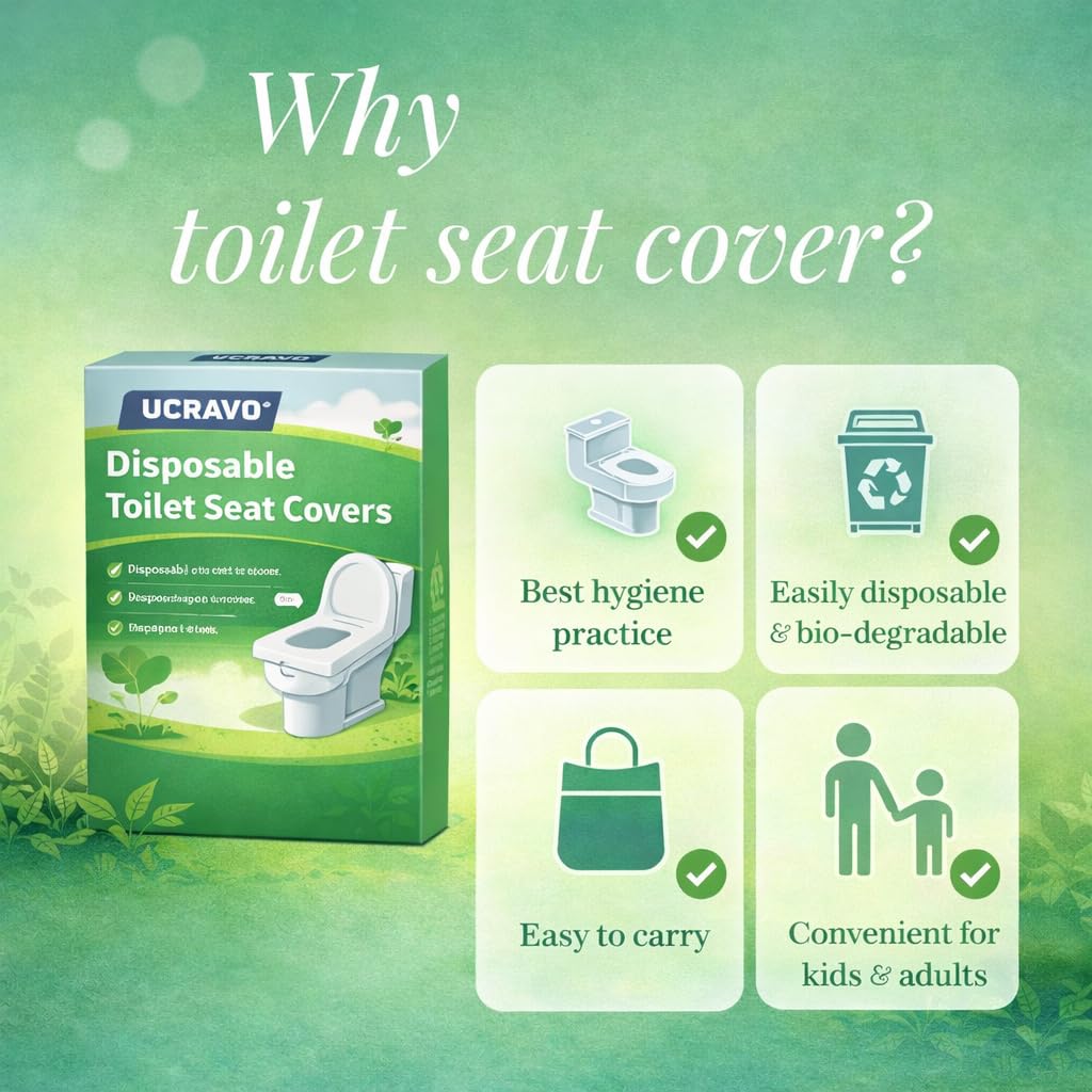 UCRAVO 100Sheet Disposable Toilet Seat Covers Say No Direct Contact With Unhygienic Seats, Protect Against Germs for Public Toilets, Travel Essentials, Nature Friendly Bio-Degradable Liners